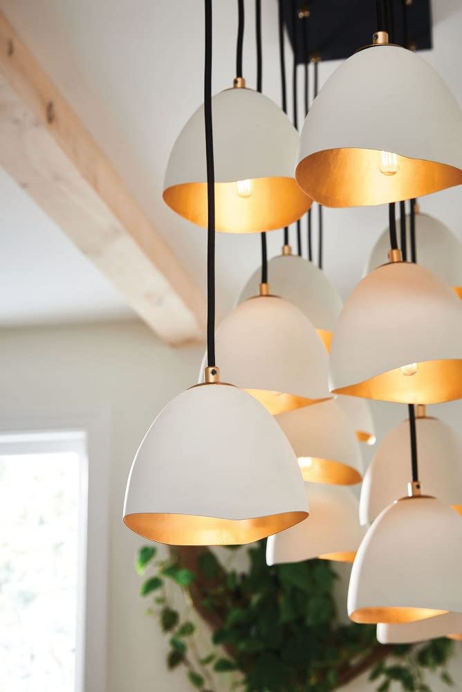 Modern Industrial 14-Light Chandelier - Shell White Finish, Glam Hanging Ceiling Light Fixture for Dining Room, Living Room, Bedroom Decor | Model 81-Bel-4160172