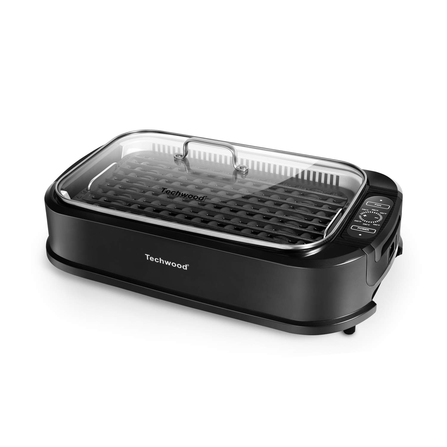 Techwood 1500W Electric Smokeless Indoor Grill with Tempered Glass Lid - Portable Korean BBQ Grill with Turbo Smoke Extractor Technology, Non-Stick Removable Plates, Dishwasher Safe (Black) - Perfect for Apartments, Dorms & Healthy Cooking at Home