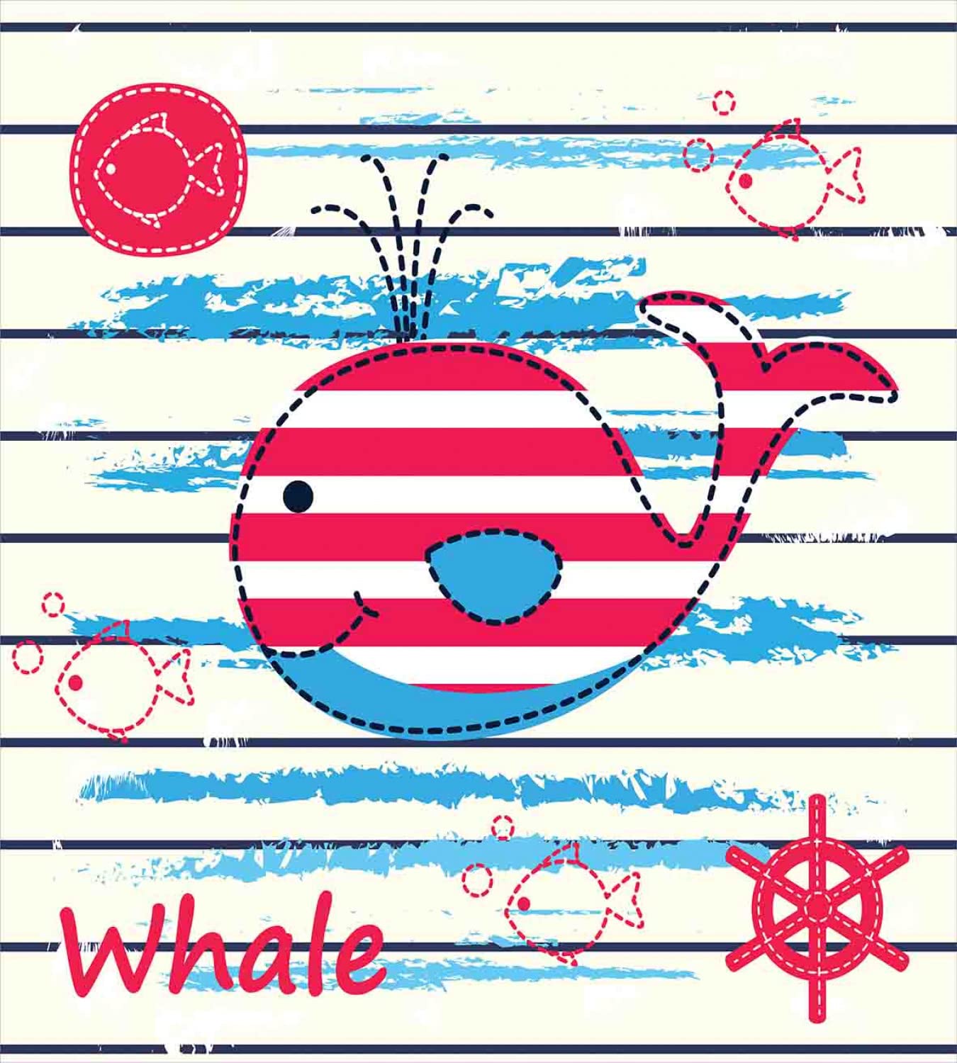 Ambesonne Cartoon Whale & Fish Duvet Cover Set - 2 Twin Size Duvet Covers & 2 Pillowcases, Sailor Marine World Print in Cream Red Blue - Perfect for Kids' Bedrooms, Beach Themed Decor & Nautical Nursery Designs