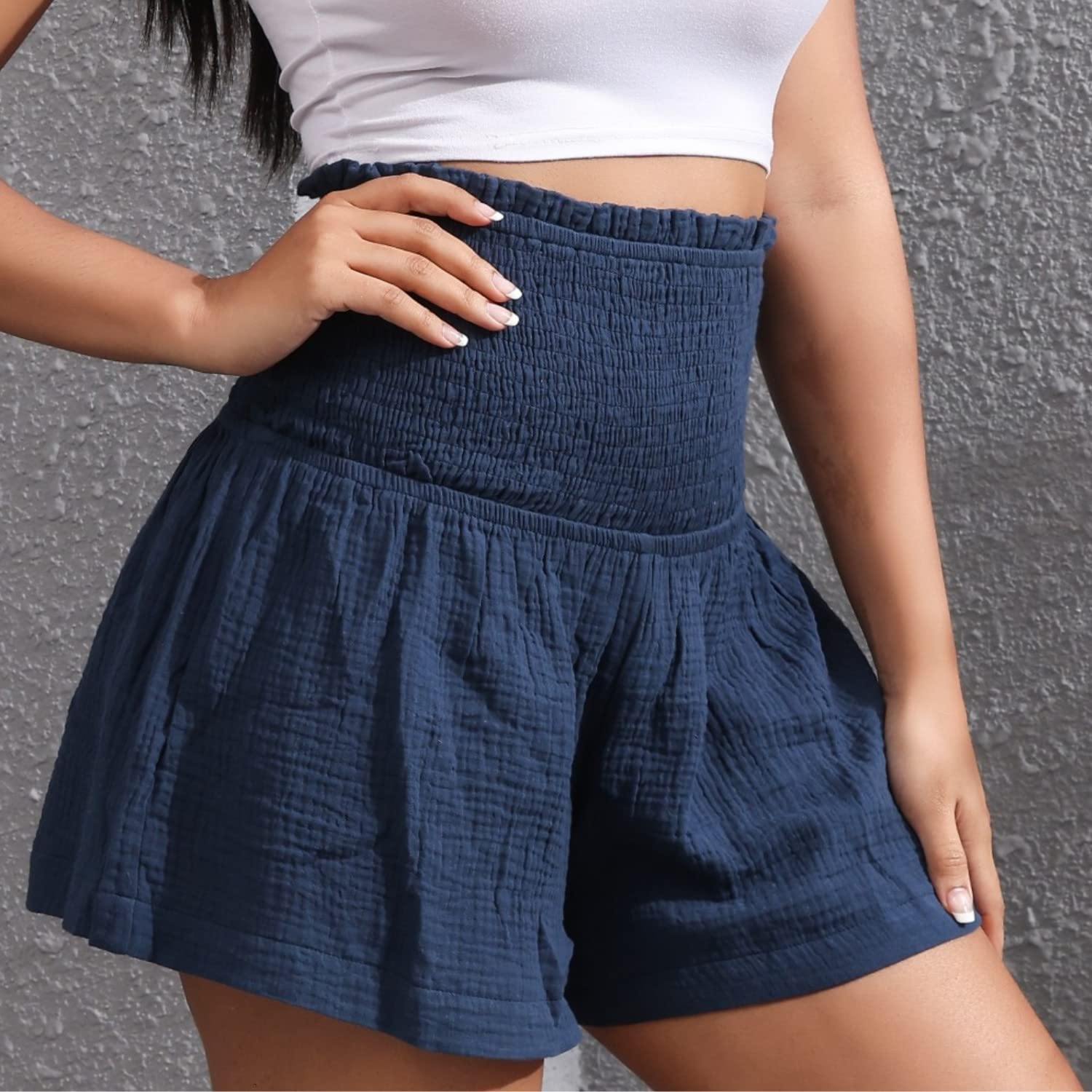 Women's High Waisted Elastic Pleated Ruffle Casual Shorts - Cute Flowy Summer Shorts for Beach, Vacation & Everyday Wear