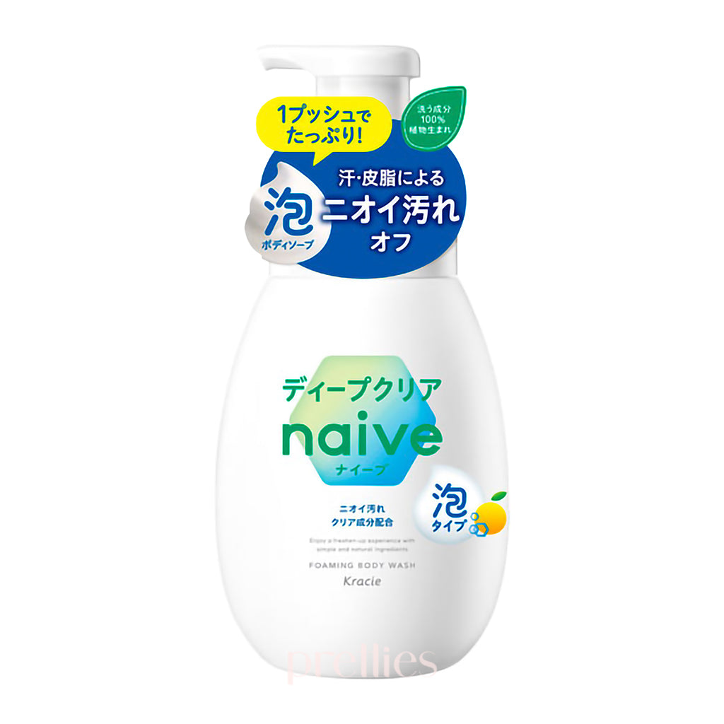 Kracie Naive Foaming Body Wash - Deep Clear Citrus Floral Scent 600ml | Refreshing Shower Gel for Dry & Sensitive Skin | Perfect for Morning Showers & Spa Days