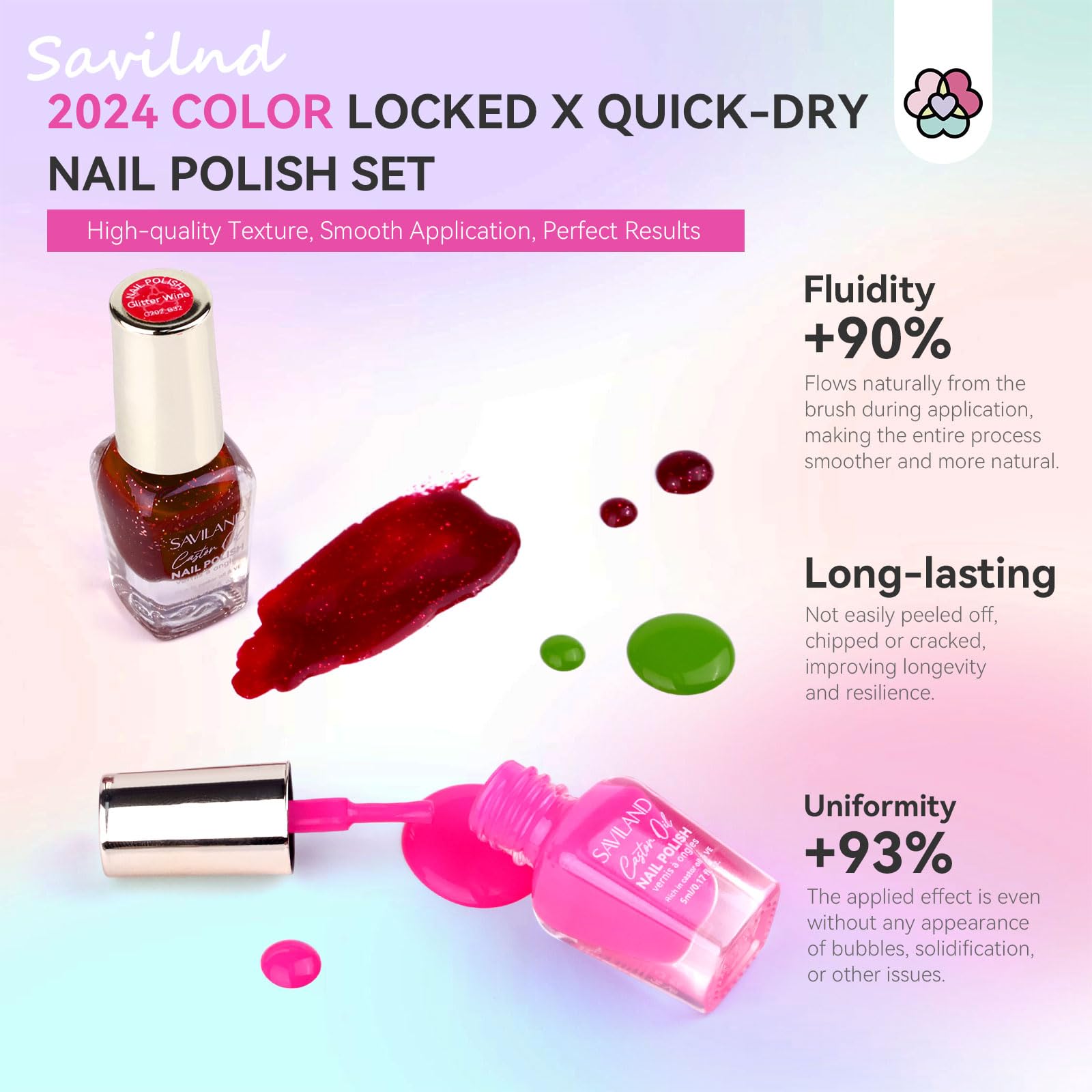SAVILAND 36pcs Nail Polish Set - Rainbow Colors & Glitter for DIY Manicure at Home