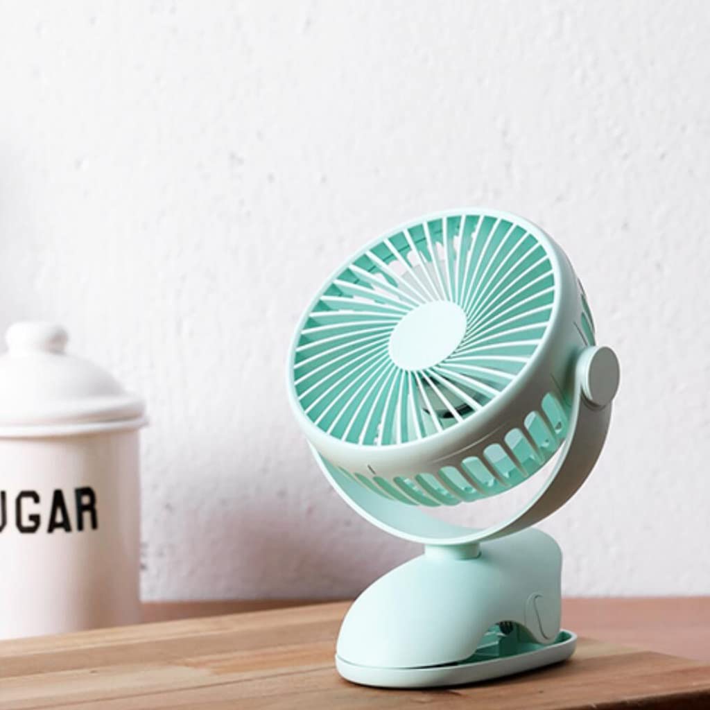 Portable USB Desk Fan with Adjustable Speed - Rechargeable Clip-on Mini Fan for Office, Home, Car & Camping | Quiet Cooling for Bedroom, Gym & Workspace (Green, 15x5.6x19cm) | Perfect for Summer Travel & Outdoor Activities