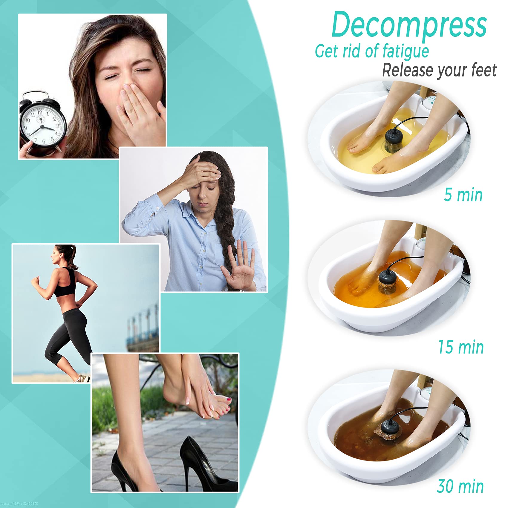 Ionic Foot Detox Machine - Portable Ion Detox Foot Spa with 2 Foot Files & 100 Liners | Chi Detox Cleanse for Relaxation & Wellness | Perfect for Home Spa, Stress Relief & Detox Therapy