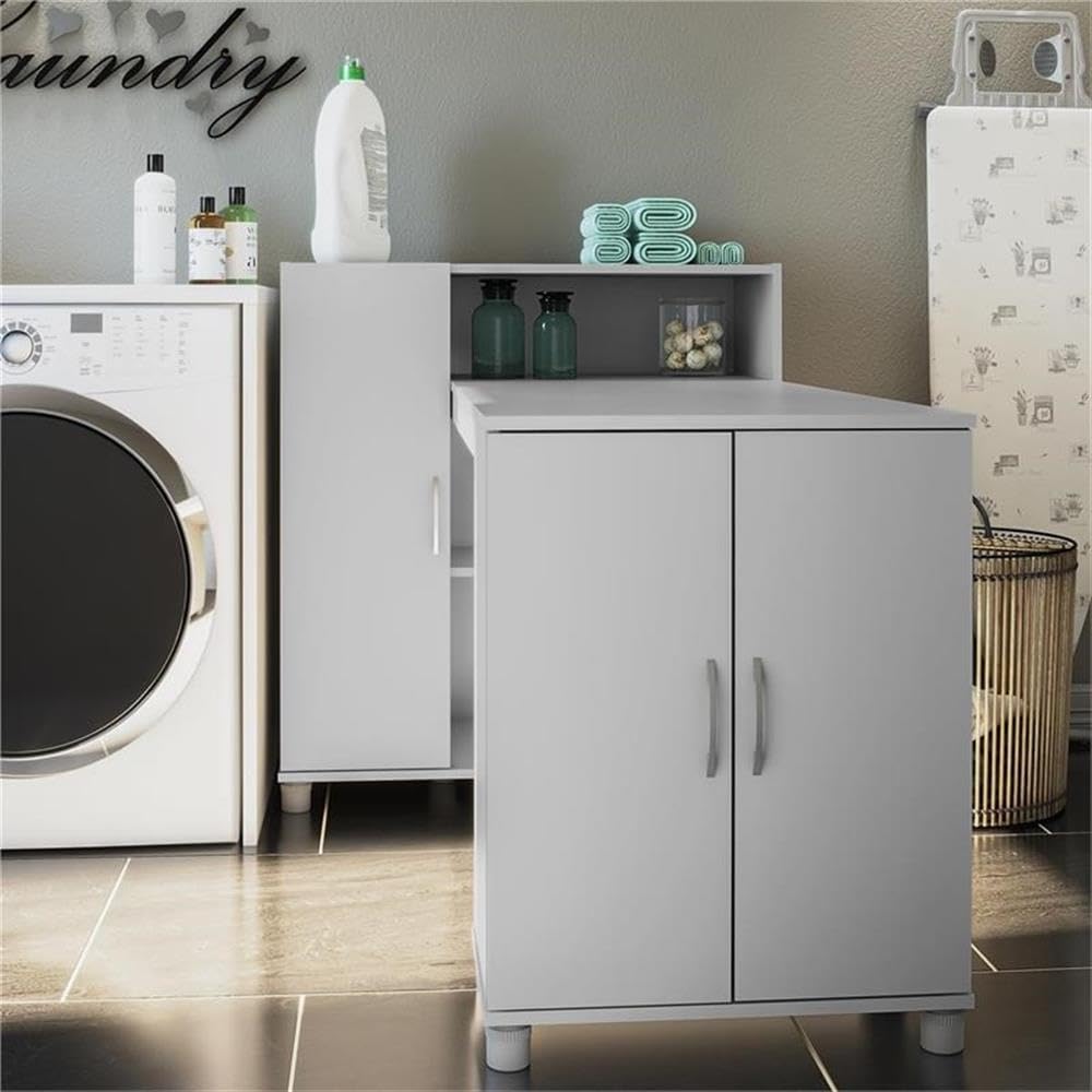 Pemberly Row Transitional Wood Hobby & Craft Desk with Storage Cabinet - Gray Home Office Desk for Artists, Writers & DIY Projects - Perfect for Small Spaces & Craft Rooms
