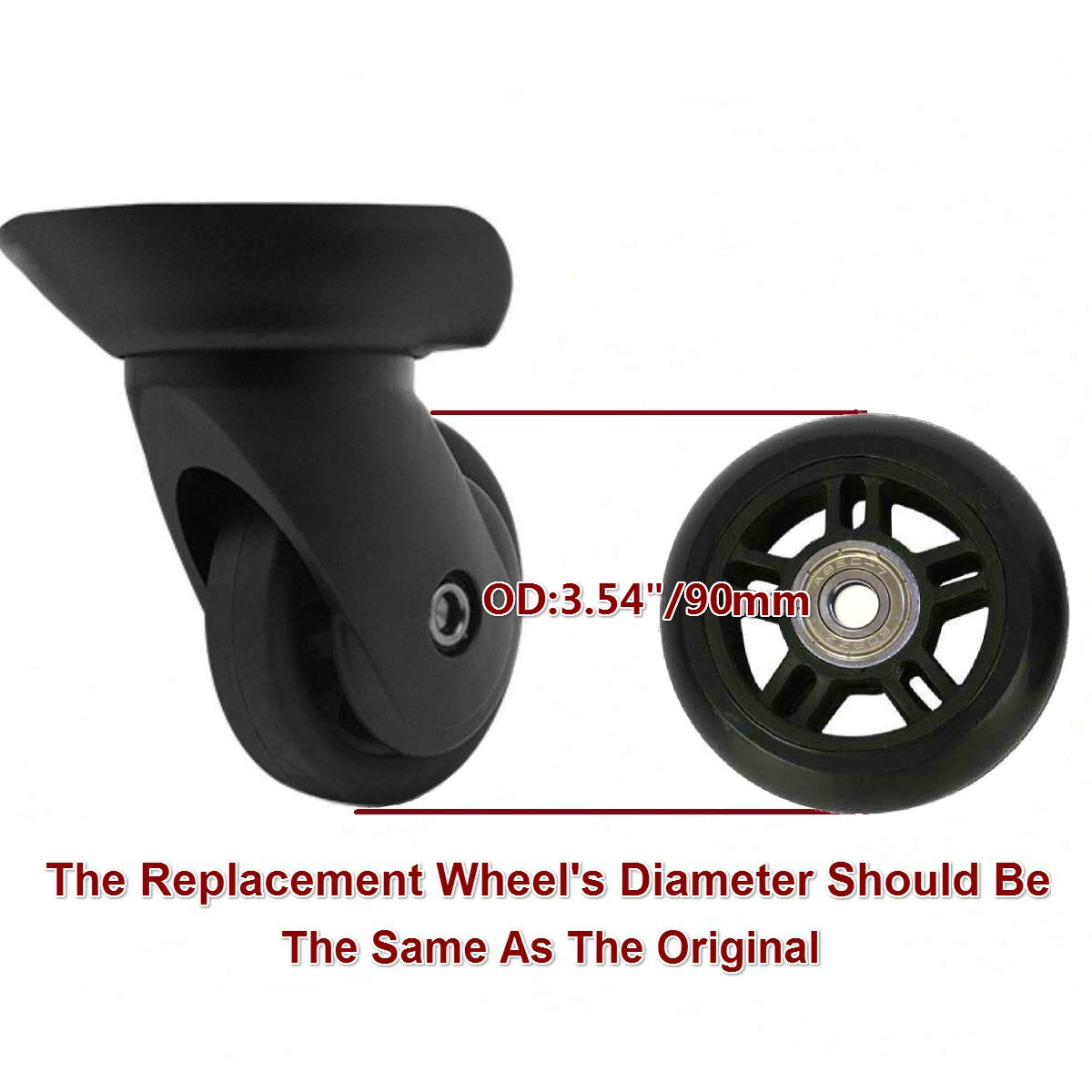 ORO 1 Pair 90mm Luggage Wheels Replacement with 8mm Bearings - Durable Suitcase Wheels for Travel, Inline Skates & Caster Boards | Perfect for Smooth Rolling on Airports, Streets & Skate Parks