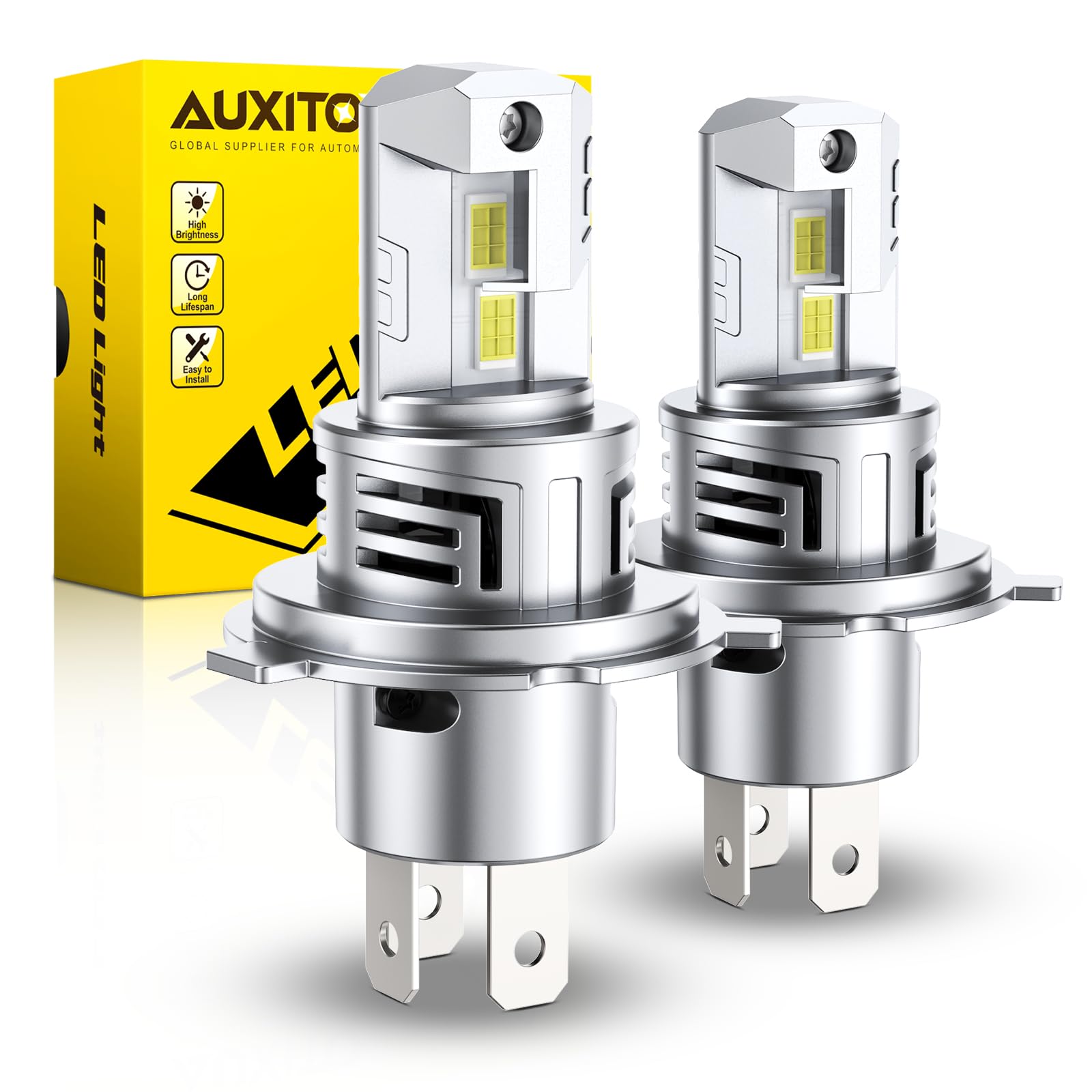 AUXITO 9003/H4 LED Fog Light Bulbs - 6500K Cool White, 30000LM Ultra Bright, Canbus Ready, Plug and Play - Pack of 2 for Cars, Trucks, SUVs - Perfect for Night Driving and Foggy Conditions