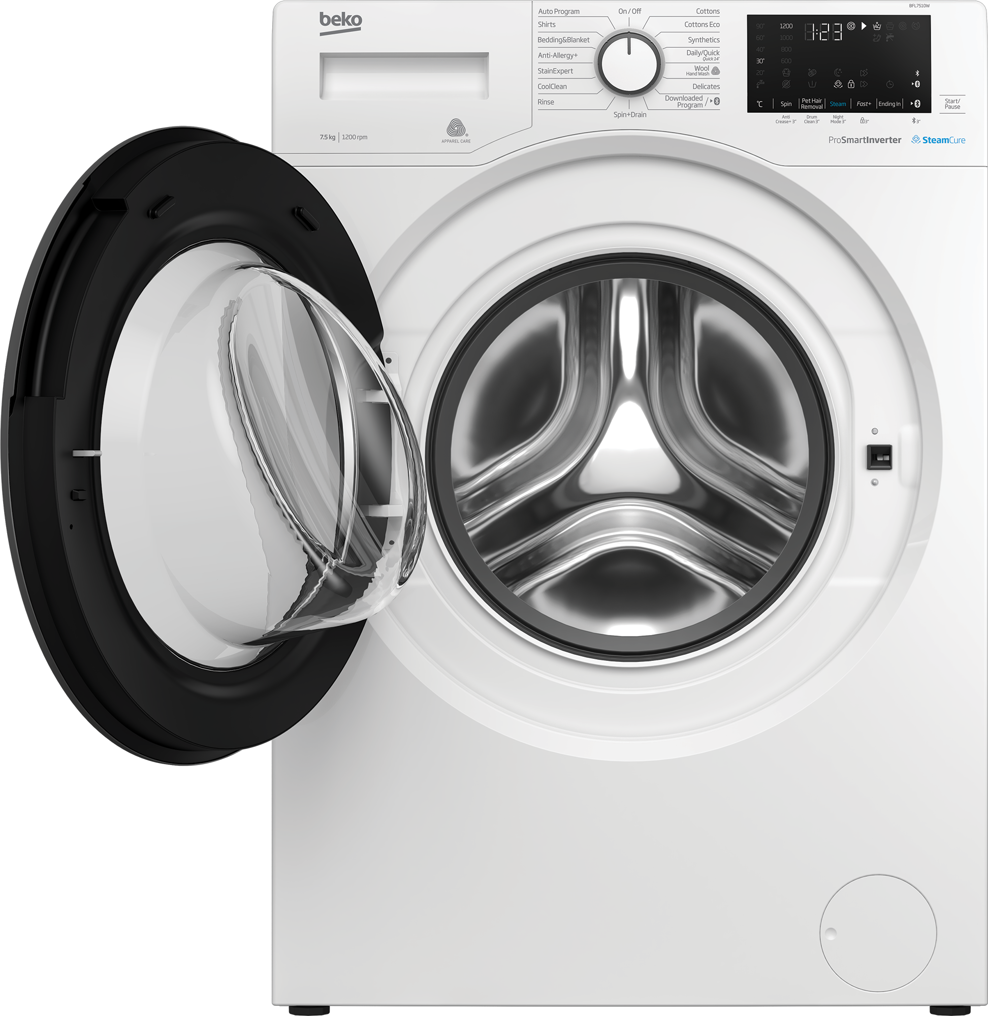 Beko BFL7510W 7.5kg Front Load Washing Machine with Steam & Bluetooth - Energy Efficient European Made Laundry Appliance for Smart Homes & Small Apartments