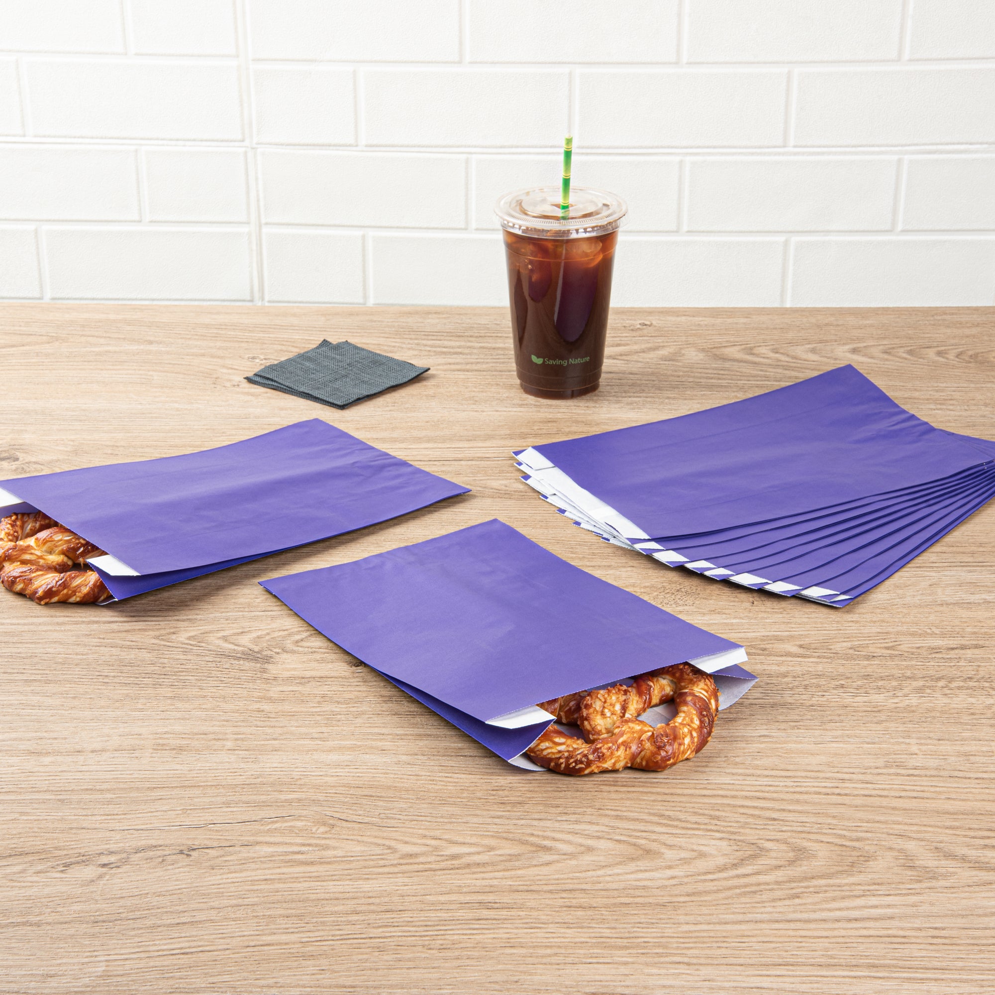 Eco-Friendly Purple Paper French Fry & Snack Bags - 7x3x11 Inches, 100 Count Bulk Box - Perfect for Restaurants, Food Trucks & Party Snack Serving