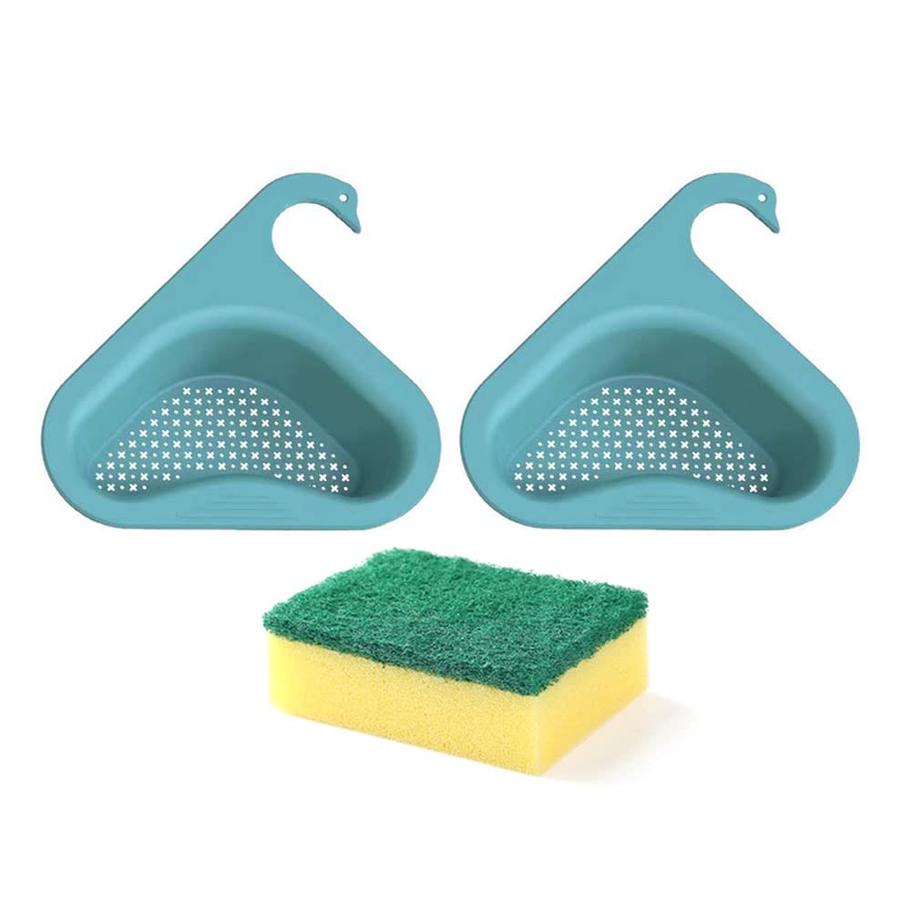2-Pack Multifunctional Triangle Sink Drain Rack Shelf with Sponge Holder | Kitchen Organizer for Fruits, Vegetables & Utensils | Space-Saving Storage Solution for Small Kitchens & Apartments