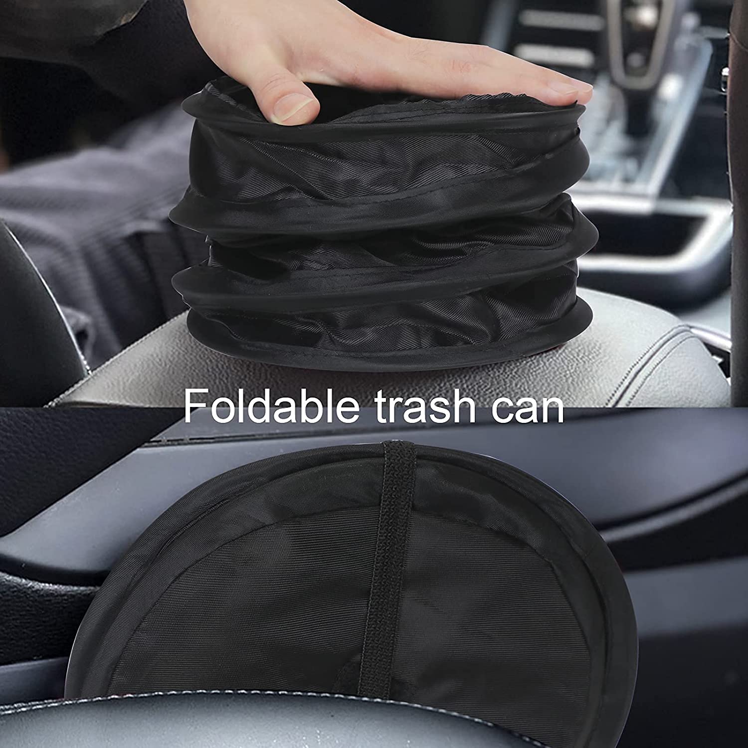 FYY Collapsible Car Trash Can 2 Pack - 1 Gallon Portable Auto Garbage Bin with Seat Hooks for Travel, Camping & Road Trips - Mini Vehicle Trash Can for SUV, Sedan, Truck & RV - Waterproof & Odor-Proof Design