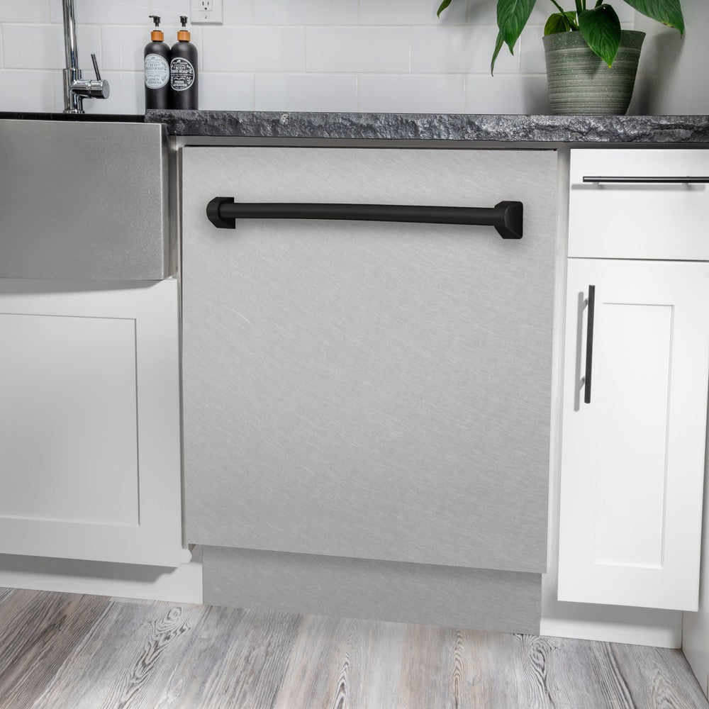 ZLINE Autograph Edition 24-inch Built-In Dishwasher with 3rd Rack - Satin Stainless Steel Panel & Matte Black Handle - Ultra Quiet 51dBa - Perfect for Modern Kitchens and Open-Concept Homes (DWVZ SN 24 MB)