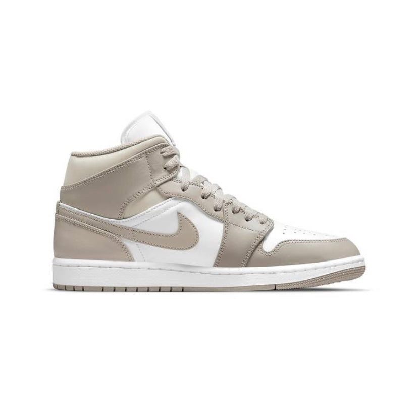 Air Jordan 1 Mid Sneakers - Linen & College Grey Colorway - Men's Basketball Shoes for Casual Wear & Street Style