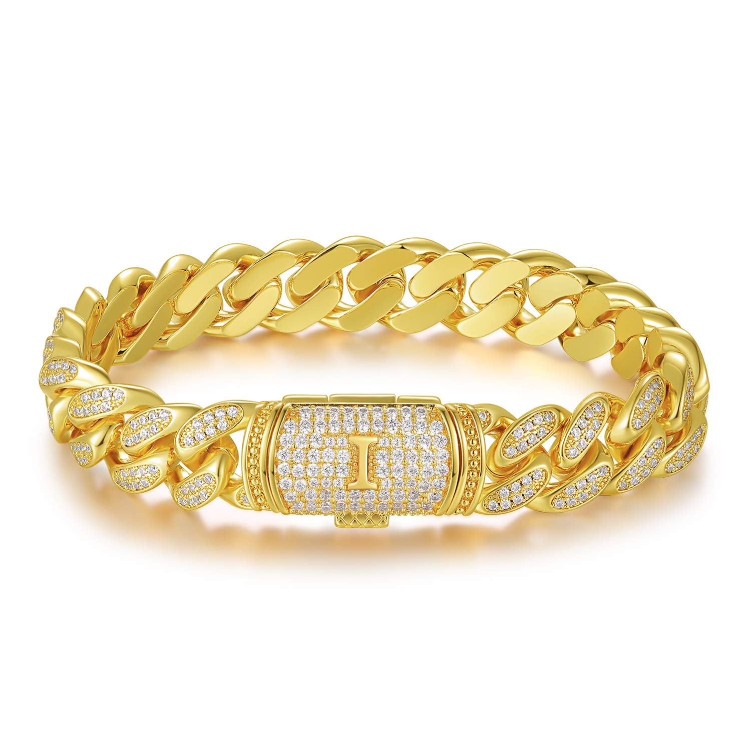 ETEVON Gold Plated Cuban Link Initial Bracelet for Men & Women - Hip Hop Jewelry Gift for Birthday, Father's Day, Valentine's - Perfect for Husband, Boyfriend, Son | Trendy Streetwear Accessory for Parties, Dating & Everyday Wear