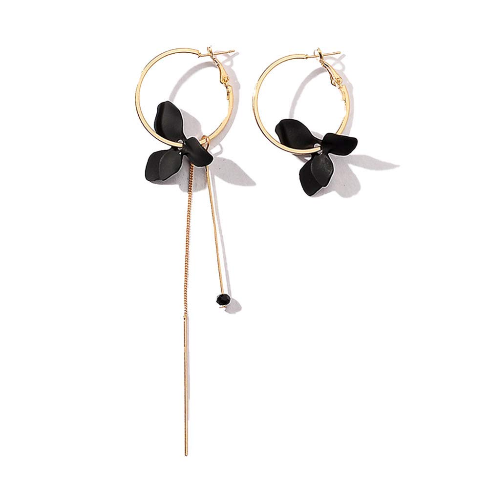 Crystal Pearl Stud Earrings Set - Fashionable Petal Drop Linear Dangle Asymmetric Leverback Earrings for Women & Girls | Perfect for Parties, Weddings & Daily Wear (Black)