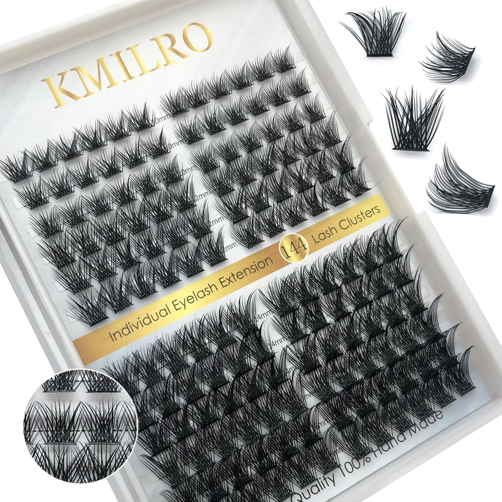 144 Pcs DIY Cluster Lashes - C D Curl 10-16mm Mega Volume Fluffy Individual Eyelash Extensions for Wispy Natural Look | Kmilro (0.07C-10-16mm Mix) | Perfect for Home Use, Parties, Weddings & Special Occasions