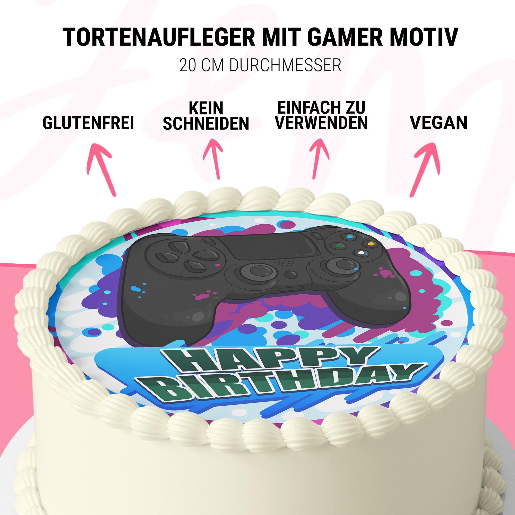 J&M DECO Edible Cake Toppers - Birthday Cake Decorations for Gamers - 20cm Round Fondant Cake Topper - Edible Paper Cake Decor for Birthday Parties & Gaming Events
