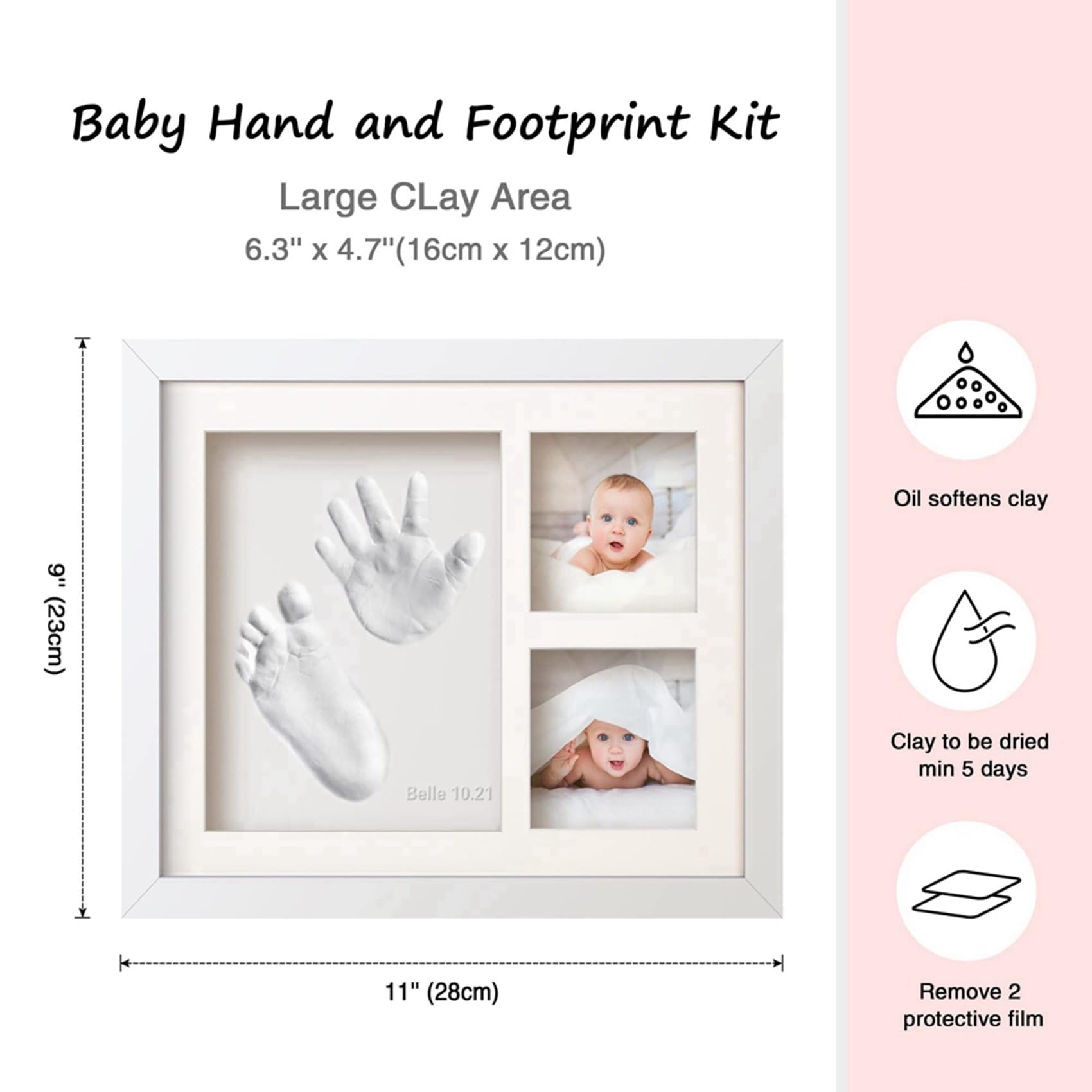 ALGONETO 2X Baby Handprint & Footprint Kit - Newborn Keepsake Frame with Non-Toxic Clay - Perfect for First Birthday, Baptism, Baby Shower Gifts & Nursery Decor