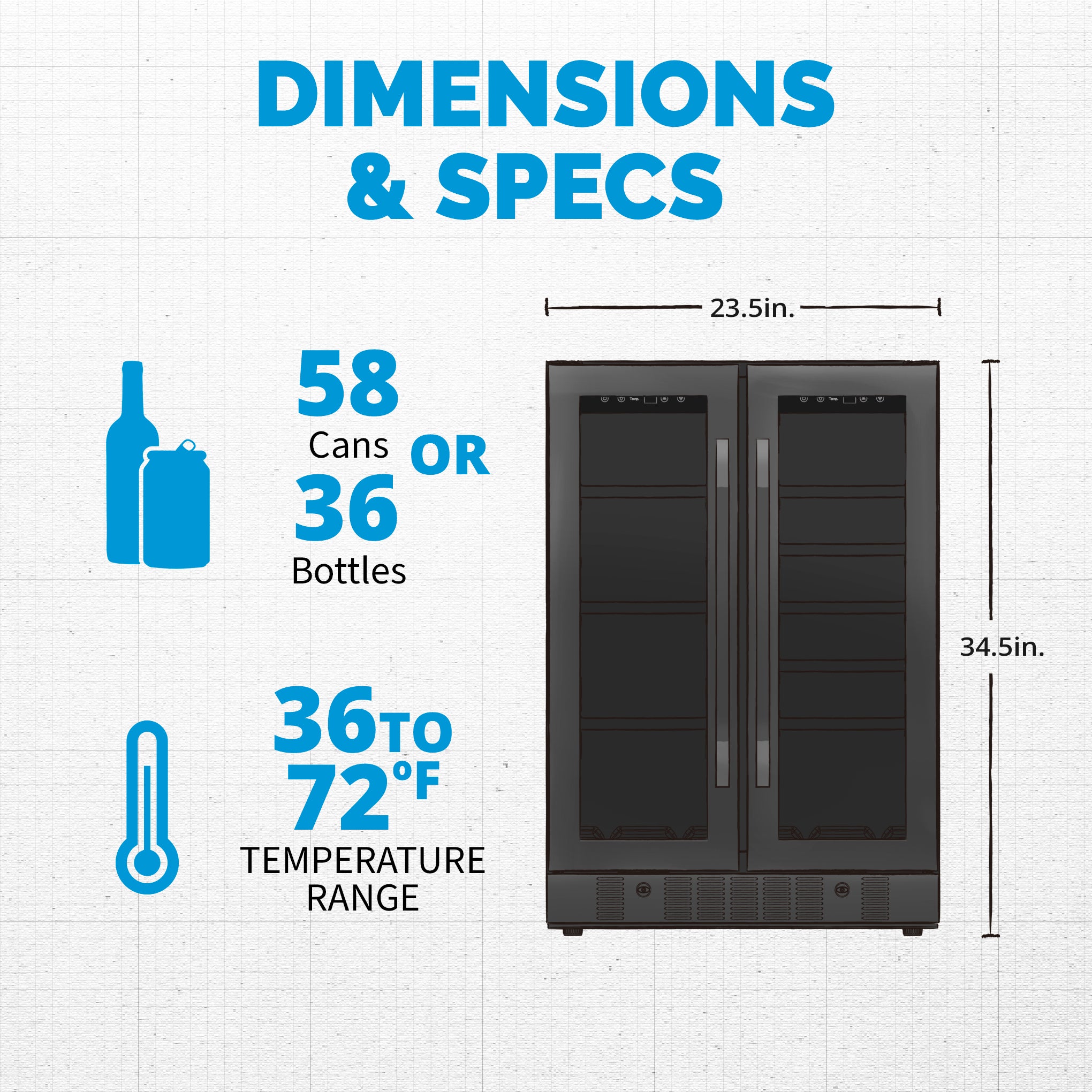 Newair® 60 Can 18 Bottle Built-in Dual Zone Beverage Refrigerator - Perfect for Home Bars, Offices, and Entertaining Spaces