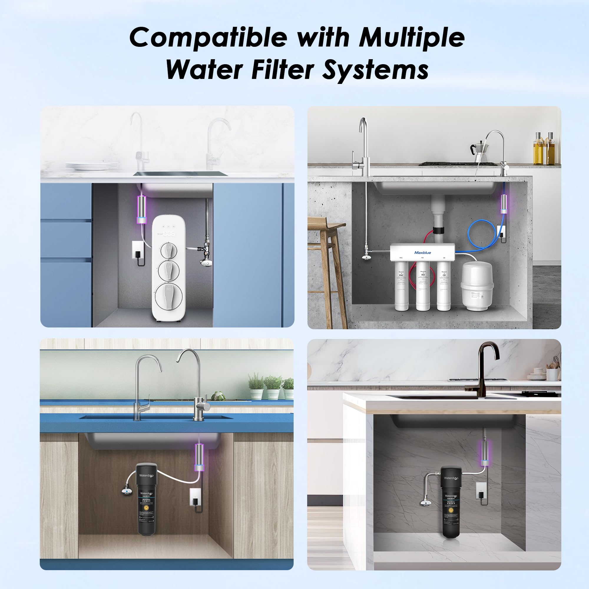 Waterdrop LED UV Ultraviolet Water Purifier for Under Sink & Reverse Osmosis Systems - 99.9% Bacteria Reduction, Mercury-Free, FCC Certified, Stainless Steel Filter with 50-Year Lifespan | Perfect for Home, Office, and RV Water Filtration