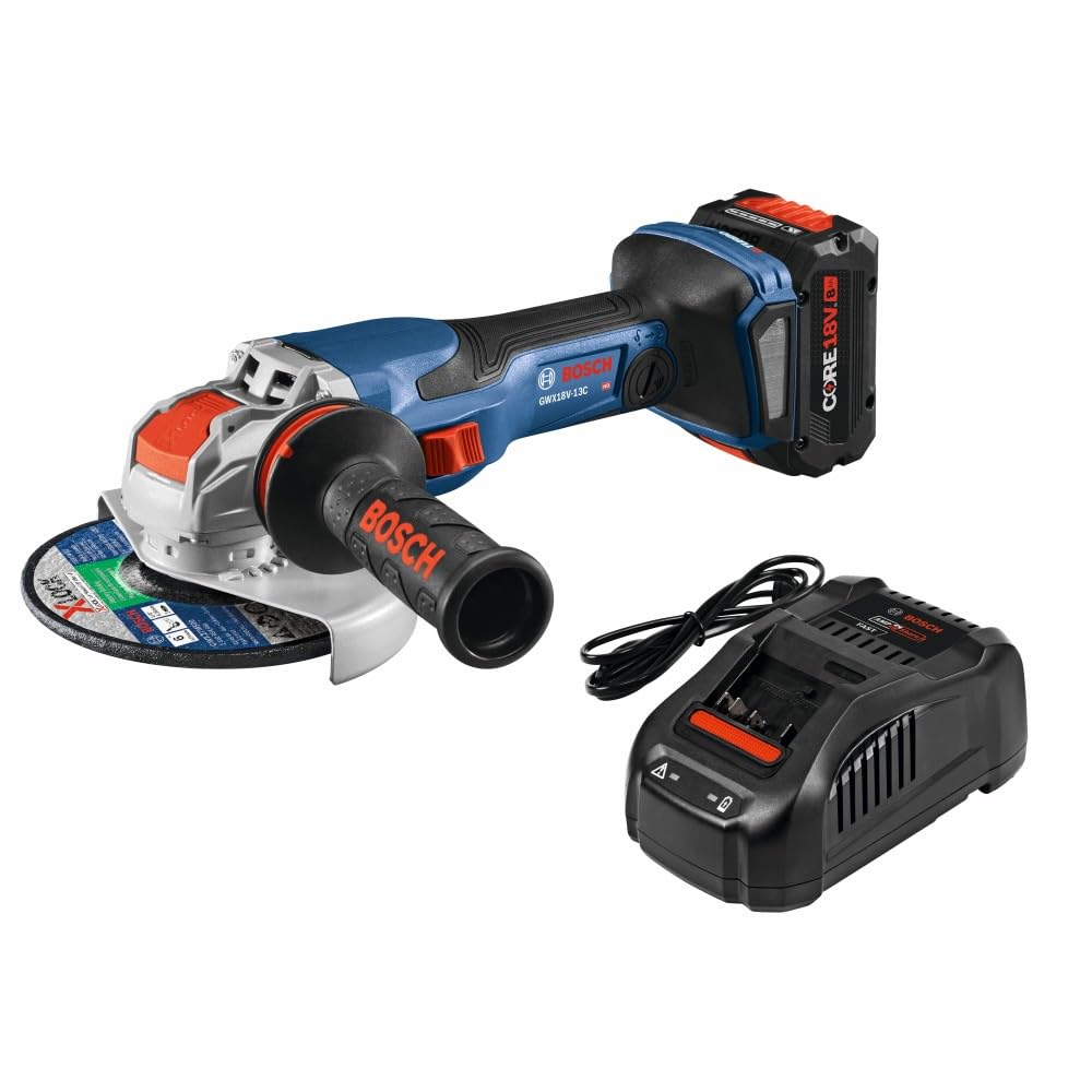 BOSCH GWX18V-13CB14 PROFACTOR™ 18V X-LOCK Cordless Angle Grinder Kit with CORE18V® 8Ah Battery - 5-6 Inch Cutting & Grinding Tool for Metal, Concrete & Tile | Professional Power Tool for Construction, Welding & DIY Projects
