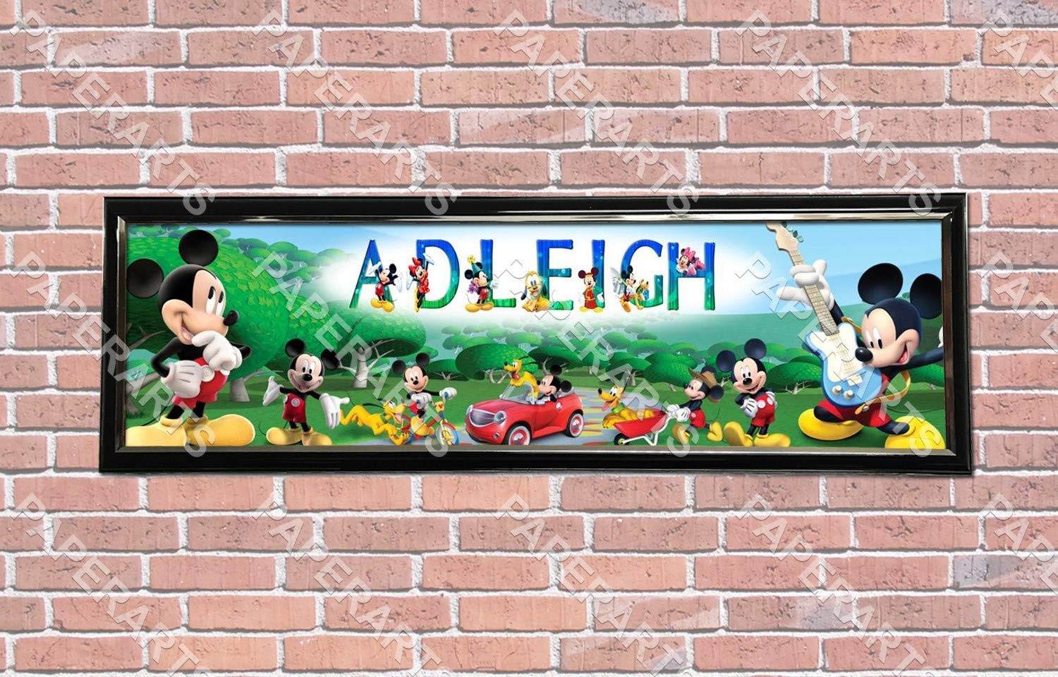 Personalized Mickey Mouse Birthday Name Poster - Custom Name, Border Mat & Frame Options - Perfect for Kids' Room Decor & Birthday Party Gifts