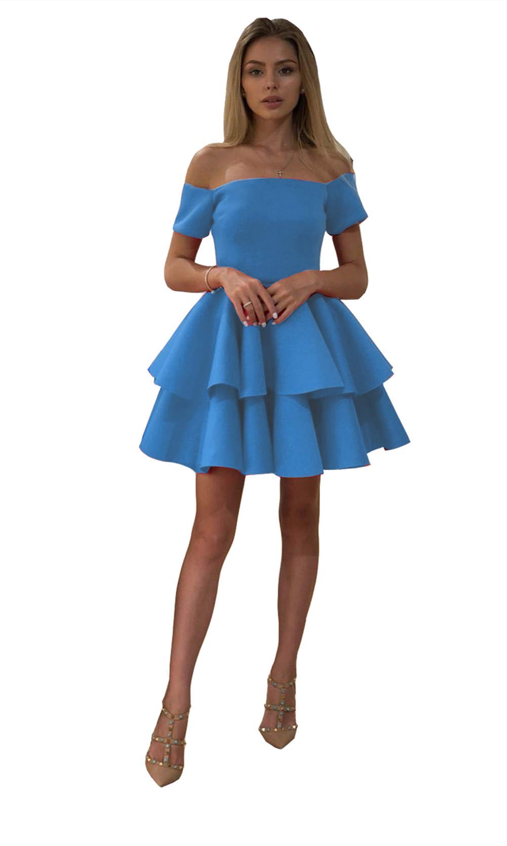 Emanni Women's Off Shoulder Short Homecoming Dress - Elegant Blue Prom Party Dress for Formal Events, Dances & Special Occasions