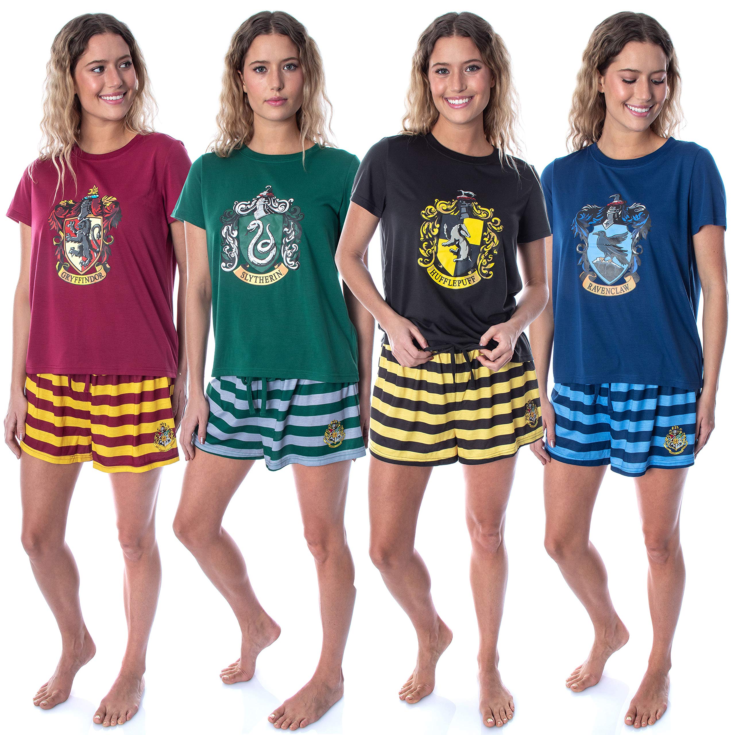 Harry Potter Women's Hogwarts Castle Pajama Set - Gryffindor, Slytherin, Hufflepuff & Ravenclaw House Themed Sleepwear | Soft Cotton Shorts & T-Shirt PJs for Women | Perfect for Movie Nights, Sleepovers & Harry Potter Themed Parties