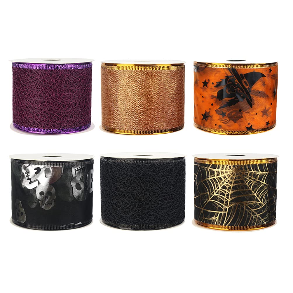 FRCOLOR 6 Rolls Creative Halloween Ribbons - Gift Wrapping, Fabric Ribbon, DIY Crafts for Party Decorations & Scrapbooking