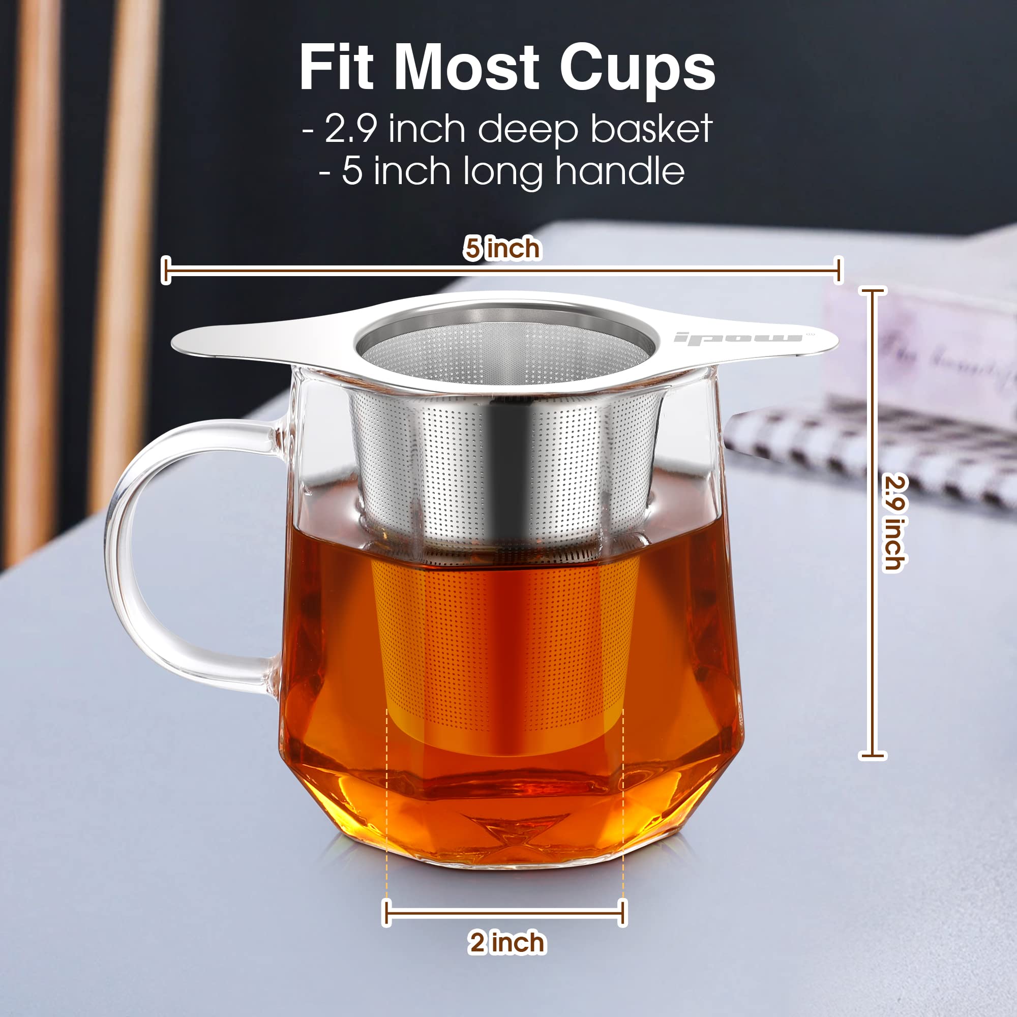 IPOW Reusable Stainless Steel Coffee Filter - Eco-Friendly Paperless Coffee Maker Strainer with Double Fine Mesh for Loose Tea & Ground Coffee - Fits Cups, Mugs & Teapots - Perfect for Home, Office & Camping Use