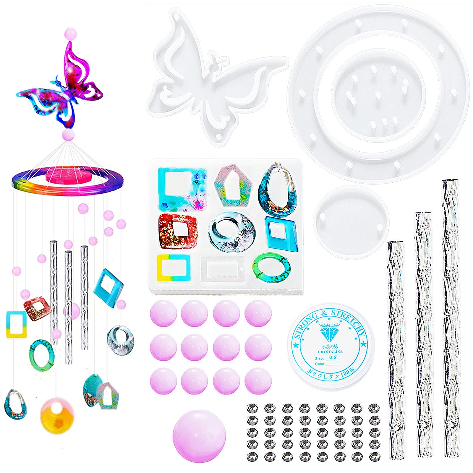 Butterfly Wind Chimes DIY Resin Molds Silicone Kit - 62Pcs Epoxy Resin Keychain Molds for Crafts, Wind Bells, Home & Outdoor Decor - Perfect for Garden, Patio, Balcony Decoration & Handmade Gift Making