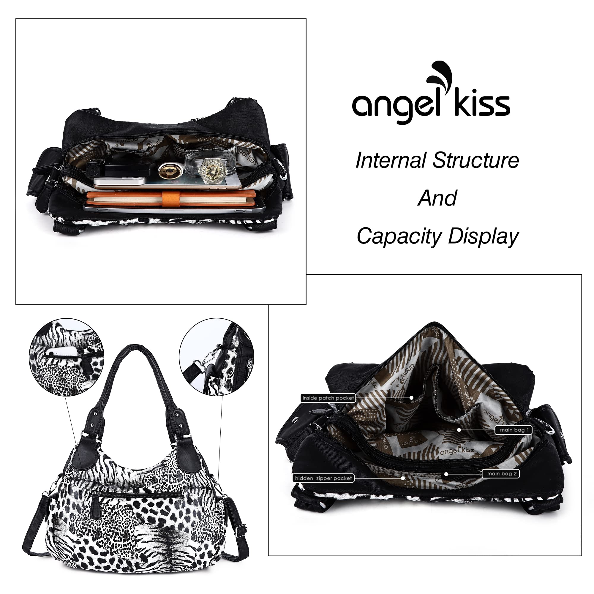 Angel Kiss Women's Large Shoulder Bag - Faux Leather Hobo Tote Purse with Multiple Pockets, Stylish Satchel for Work, Travel & Everyday Use