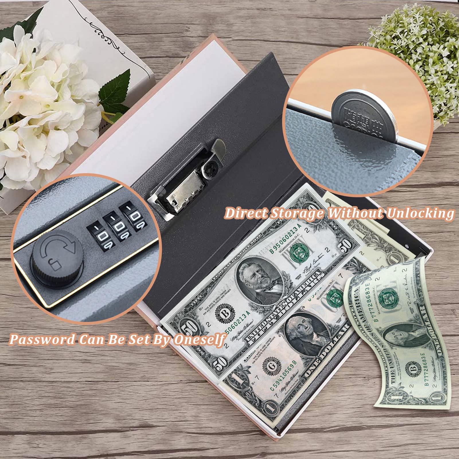 9.6x6.2x2.2in Book Safe Box - Hidden Dictionary Storage Container with Combination Lock | Portable Mini Safe for Money, Documents, Bank Cards | Perfect for Home Security, Travel & Emergency Cash Storage