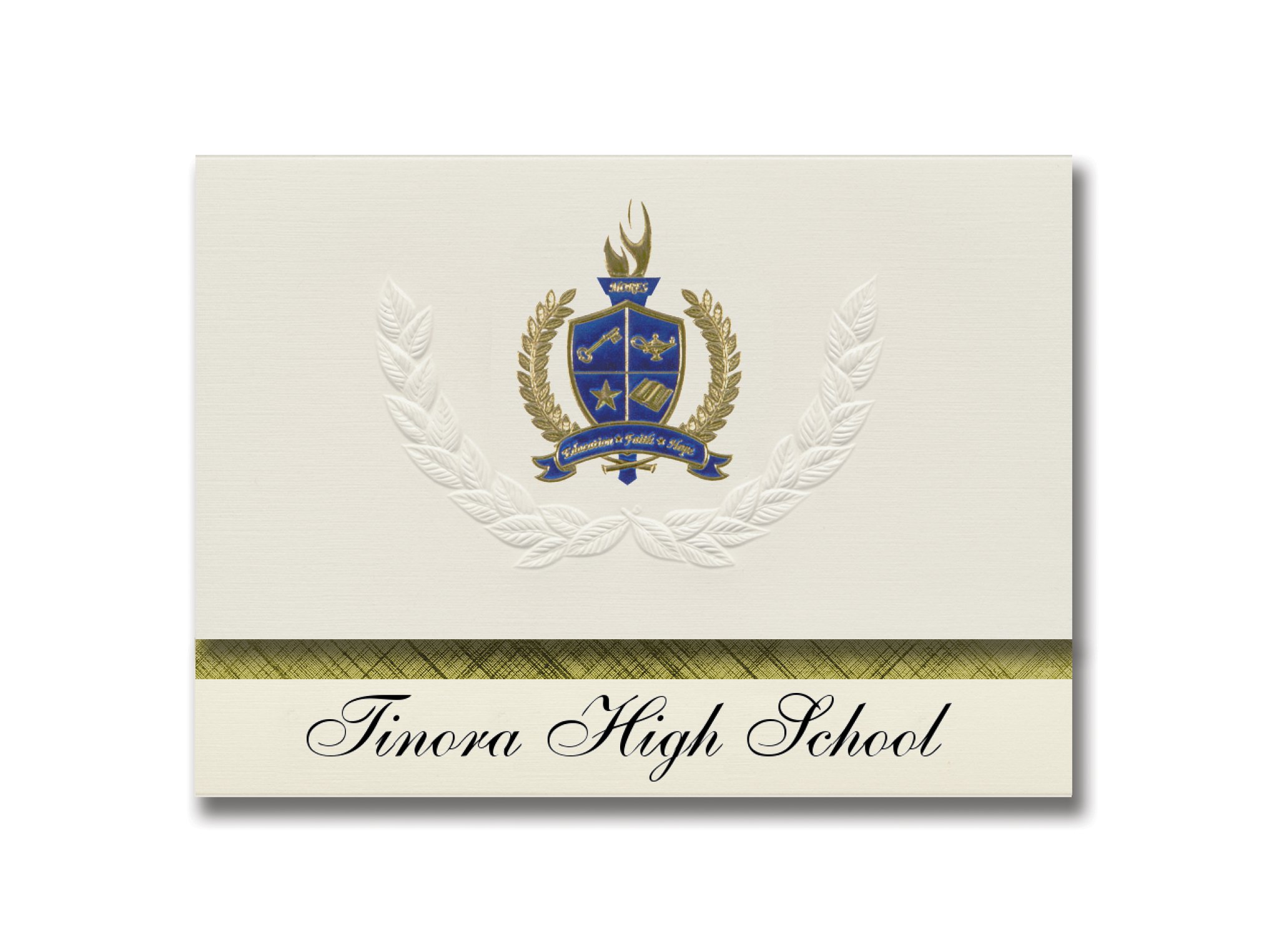 Tinora High School Graduation Announcements - Presidential Style Elite Package of 25 with Gold & Blue Metallic Foil Seal | Defiance OH Commencement Invitations | Perfect for Senior Graduation Ceremonies & College Announcements