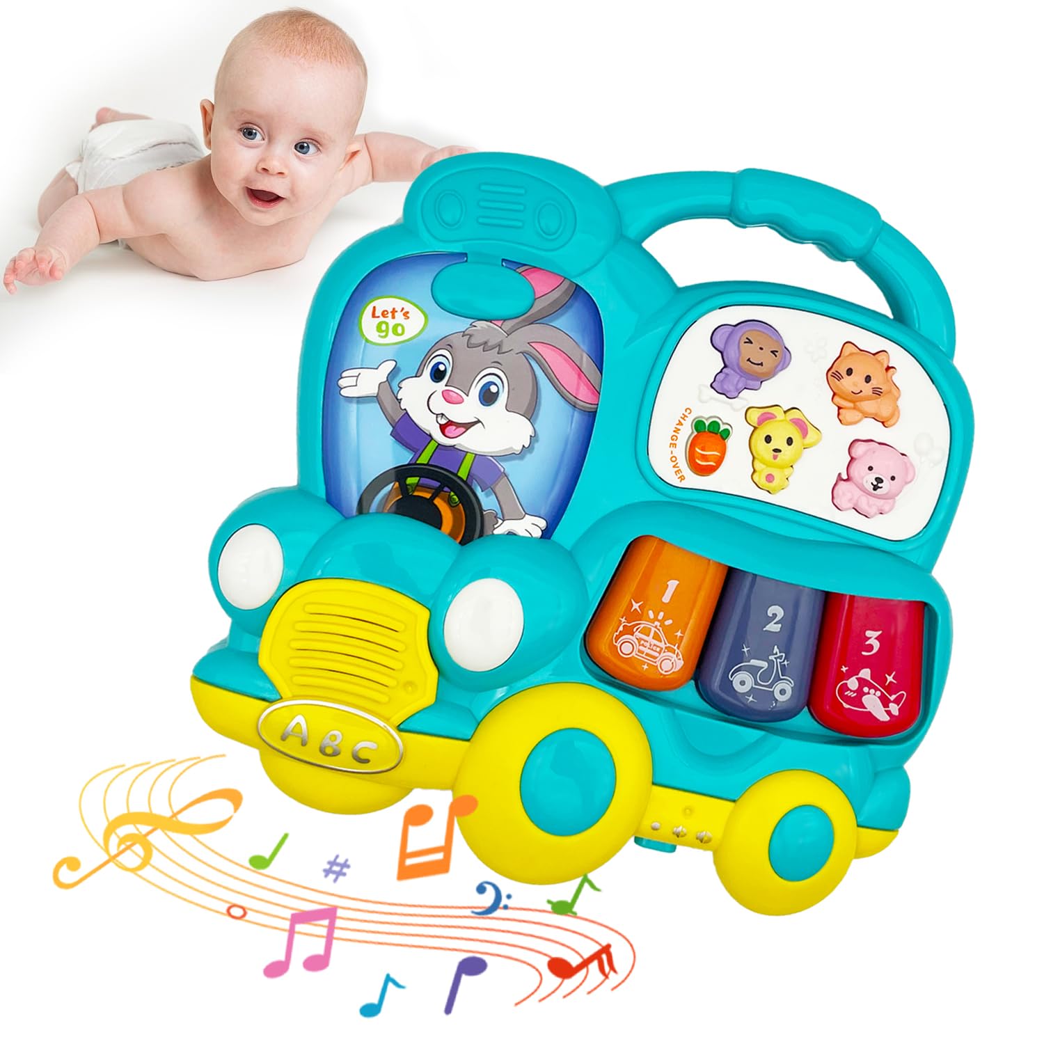 **Baby Piano Toy for Toddlers 18+ Months - Light Up Musical Keyboard with Early Learning Sounds - Educational Infant Toy for Boys & Girls - Perfect Gift for Birthdays & Holidays (Car Theme) - Great for Playtime, Learning & Sensory Development**