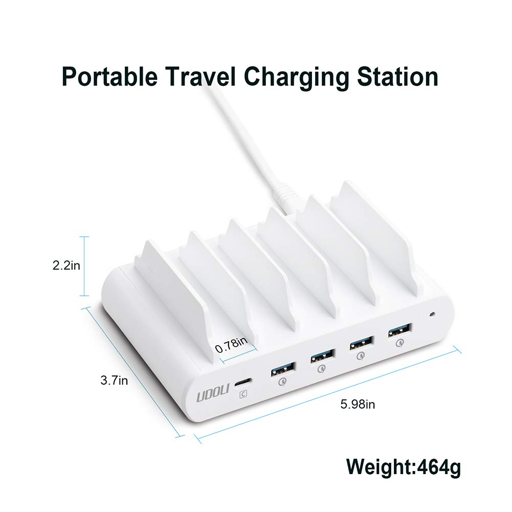 110W 5-Port USB-C Fast Charging Station - Multi-Device Charger for MacBook Pro/Air, iPad, iPhone & Android Phones/Tablets - Compact 100W Desktop Stand Organizer (White) | Perfect for Home, Office & Travel Charging Needs