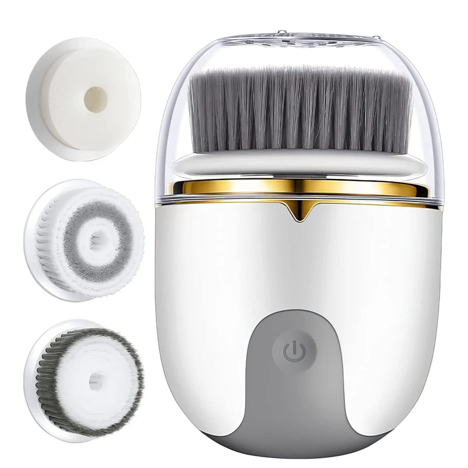 IPX5 Waterproof Electric Spin Facial Cleansing Brush - Rechargeable Deep Pore Cleaner with 3 Replaceable Brush Heads for Exfoliation | Perfect for Shower, Bath & Daily Skincare Routine (White)
