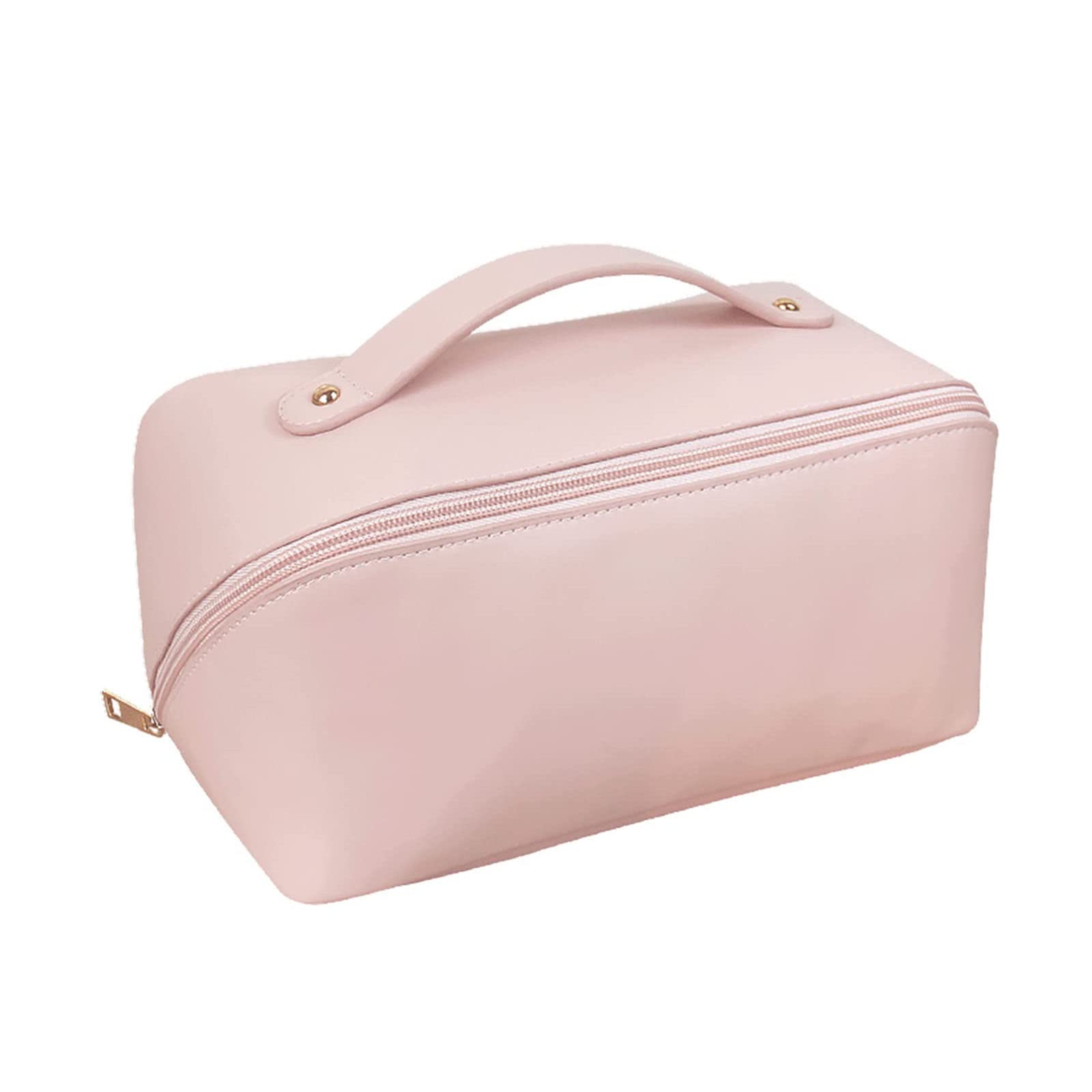 RVUEM Waterproof Leather Travel Makeup Bag - Large Capacity for Skincare & Cosmetics - Pink
