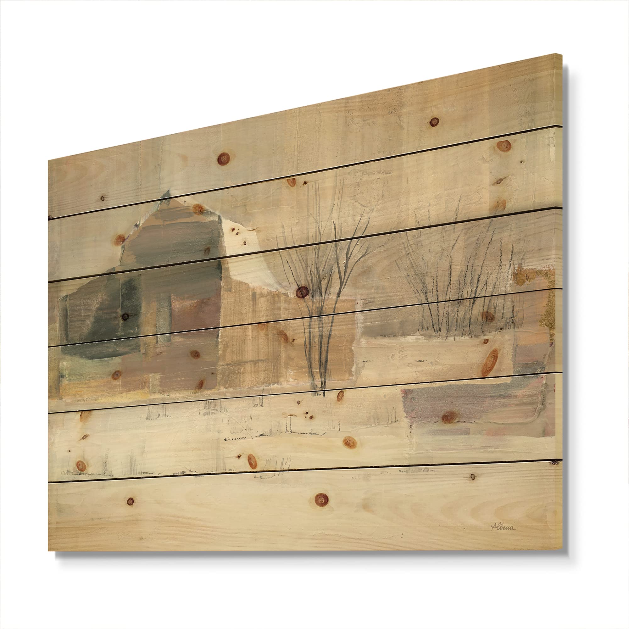 Farmhouse Wood Wall Decor - Winter On The Farm Landscape Art Print on Natural Pine Wood | Large Grey Wood Wall Art Panel | Rustic Home Decor for Living Room, Bedroom & Cabin