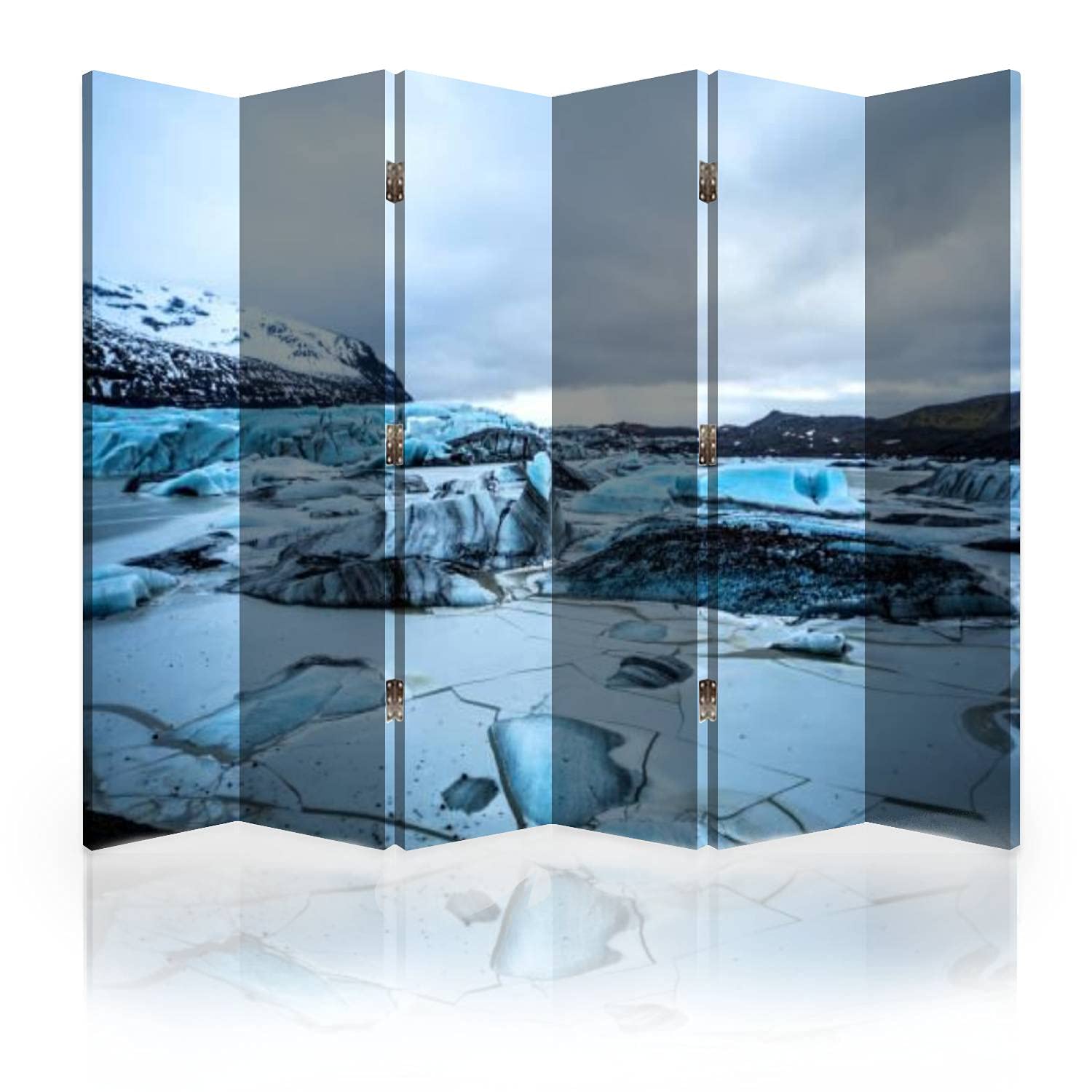 Icelandic Blue Iceberg Canvas Room Divider - 6-Panel Folding Privacy Screen for Bedroom, Office & Living Room | Glacier-Inspired Room Separator & Wall Partition