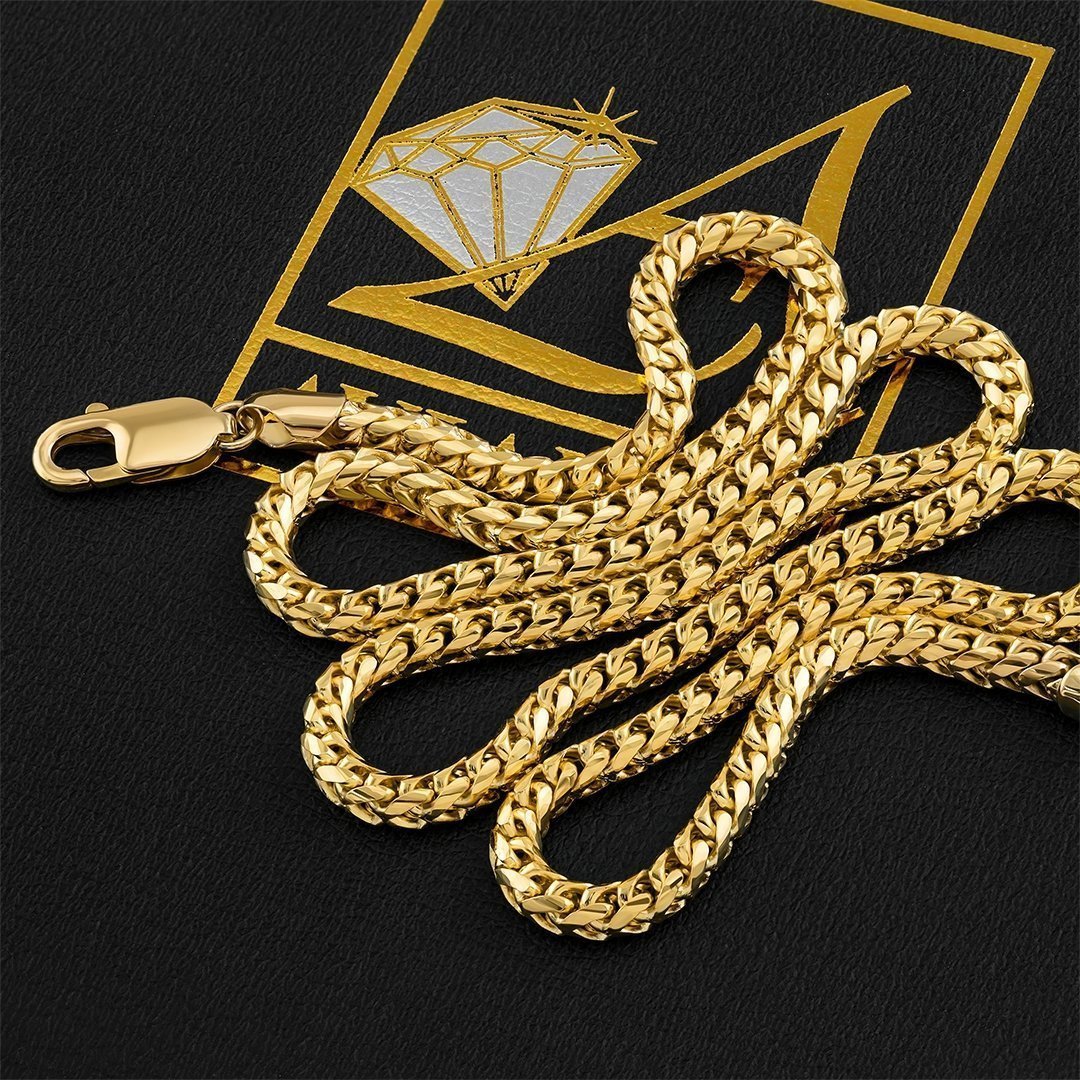 14K Yellow Gold Men's Franco Chain 4mm - Durable & Stylish Necklace for Everyday Wear, Gifts & Special Occasions