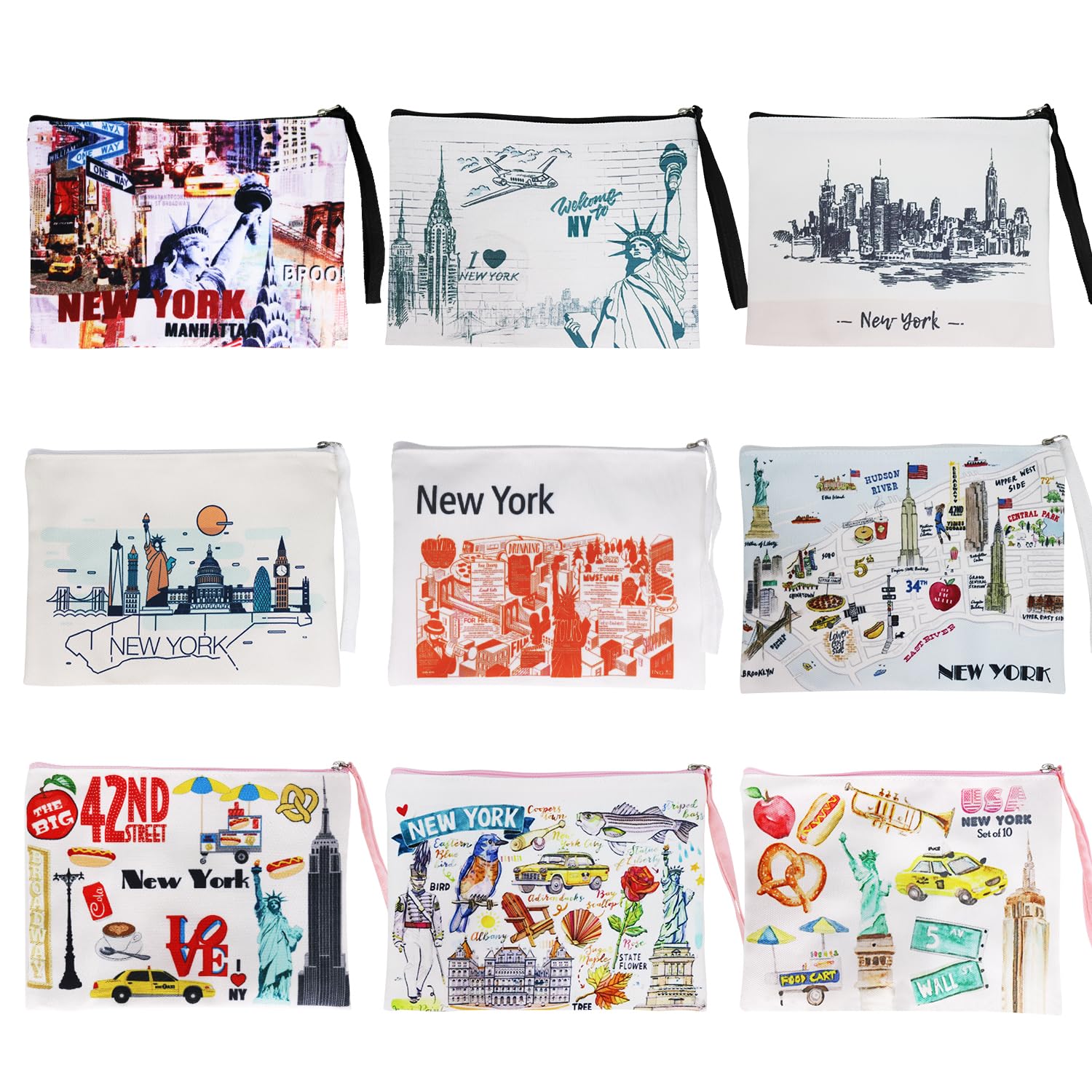 9-Piece New York City Souvenir Gift Set - NY Themed Cosmetic Bags & Makeup Pouches for Women & Girls | Perfect for Travel, Birthday Gifts & NYC Lovers