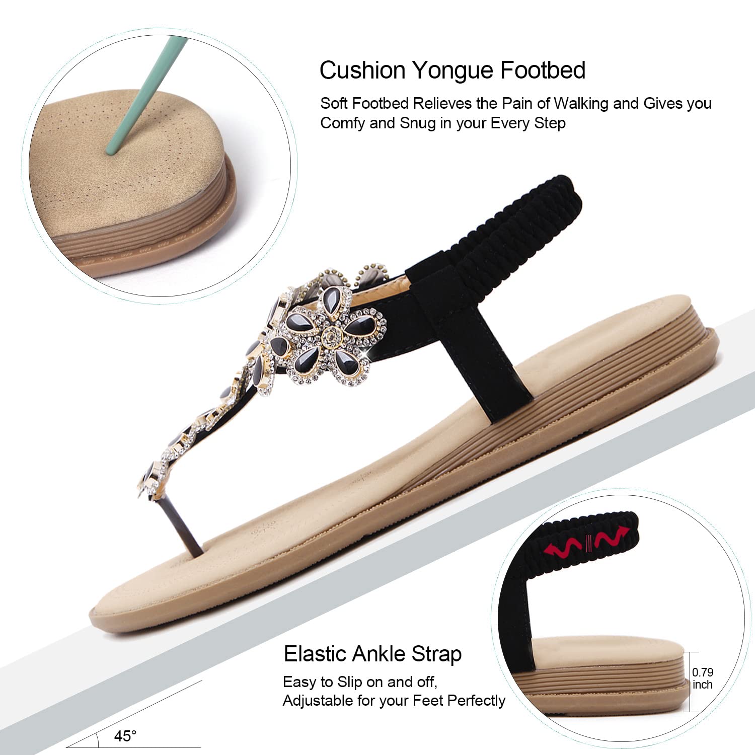 iCKER Women's Rhinestone Flat Sandals - Comfortable Dressy & Casual Flip Flops for Summer | Perfect for Beach, Party & Everyday Wear