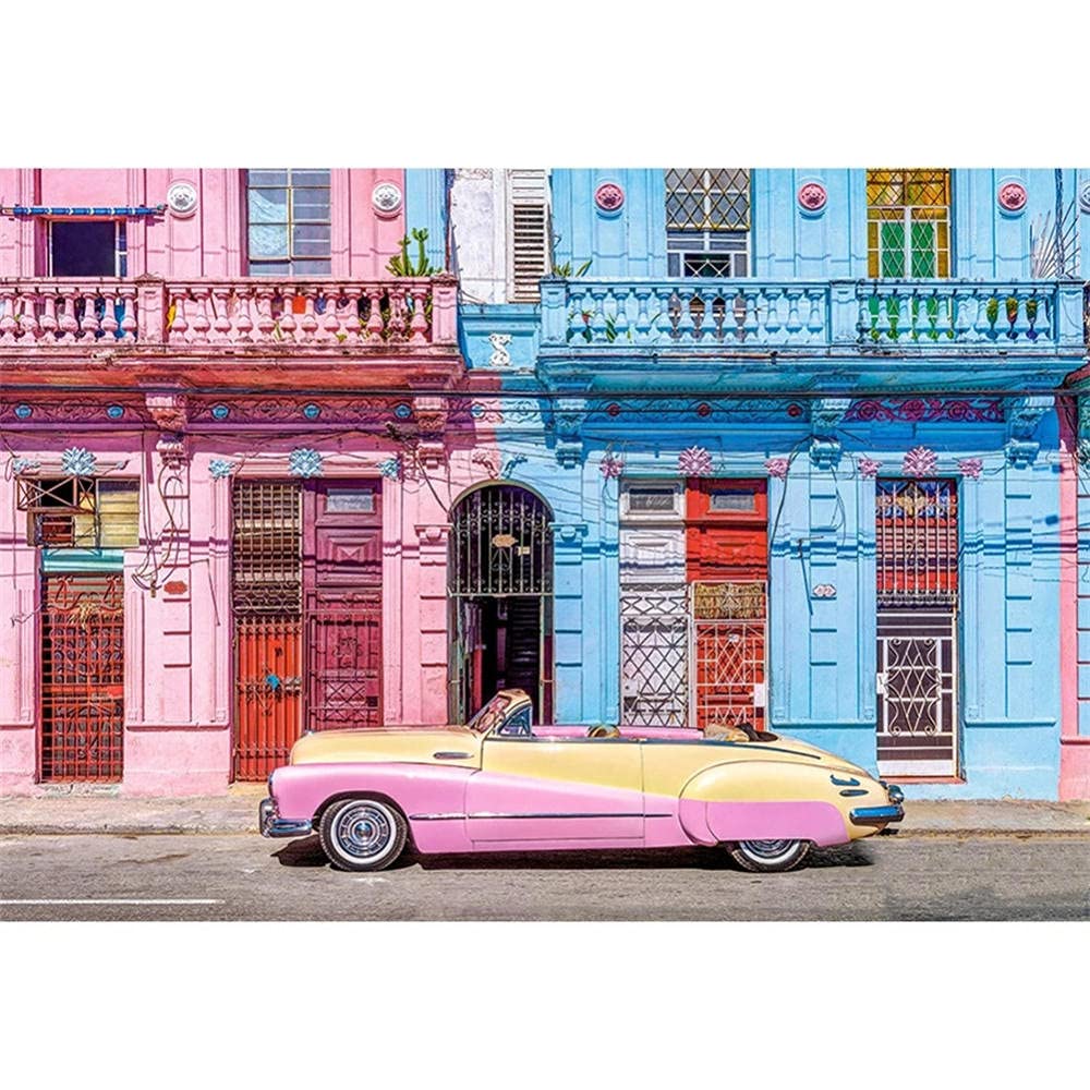5D Diamond Painting Kit for Adults - Full Drill Rhinestone Art, DIY Cross Stitch Embroidery by Numbers, Home Wall Decor (Pink Car in Cuba, 80x120cm/32x47in) - Perfect for Stress Relief, Creative Gift & Living Room/Bedroom Decoration