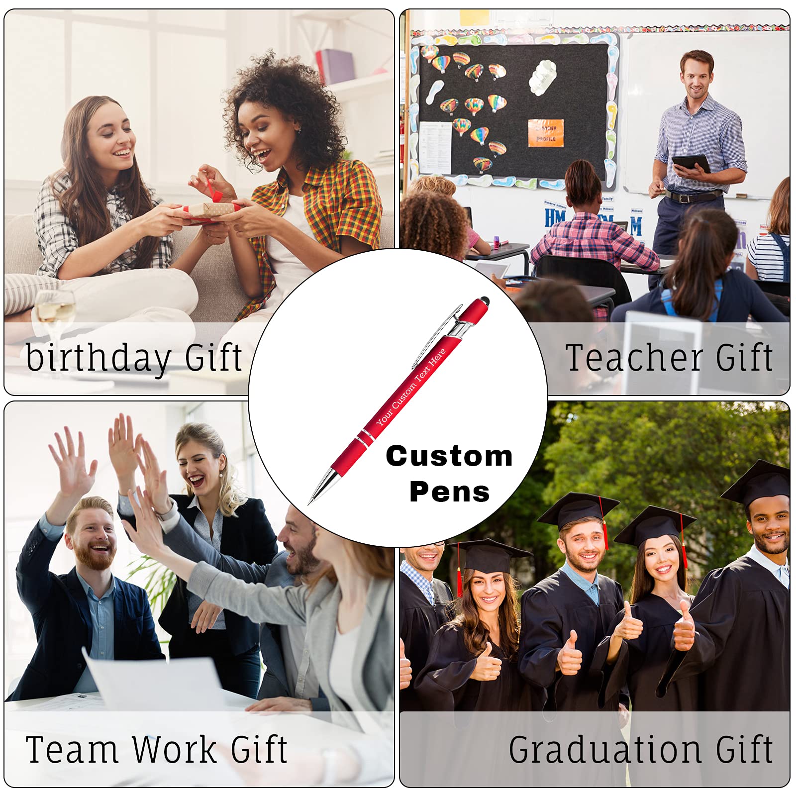 150 Pcs Personalized Custom Pens Bulk - Free Engraving with Name/Message - Custom Ballpoint Pens & Stylus for Business, Office, Graduation - Unique Gifts for Men, Women - Christmas, Birthday Presents (Red) - Perfect for Corporate Events, Promotions & Special Occasions