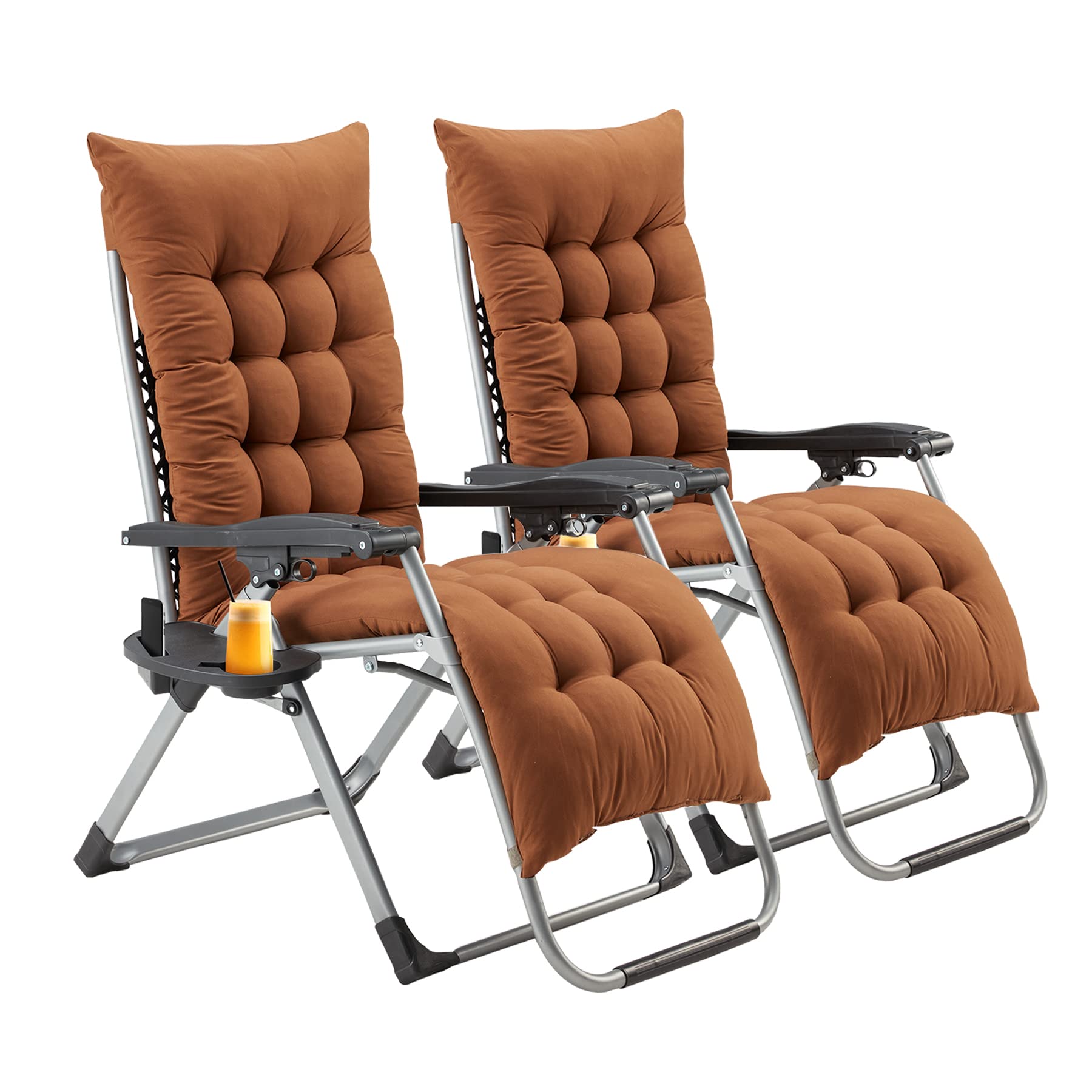 GYUTEI Zero Gravity Recliner Chair 2-Pack - Adjustable Lounge Chair with Removable Cushion & Cup Holder - Heavy Duty 440lbs Capacity - Indoor/Outdoor Patio, Poolside, Camping & Backyard Relaxation (Coffee Brown)