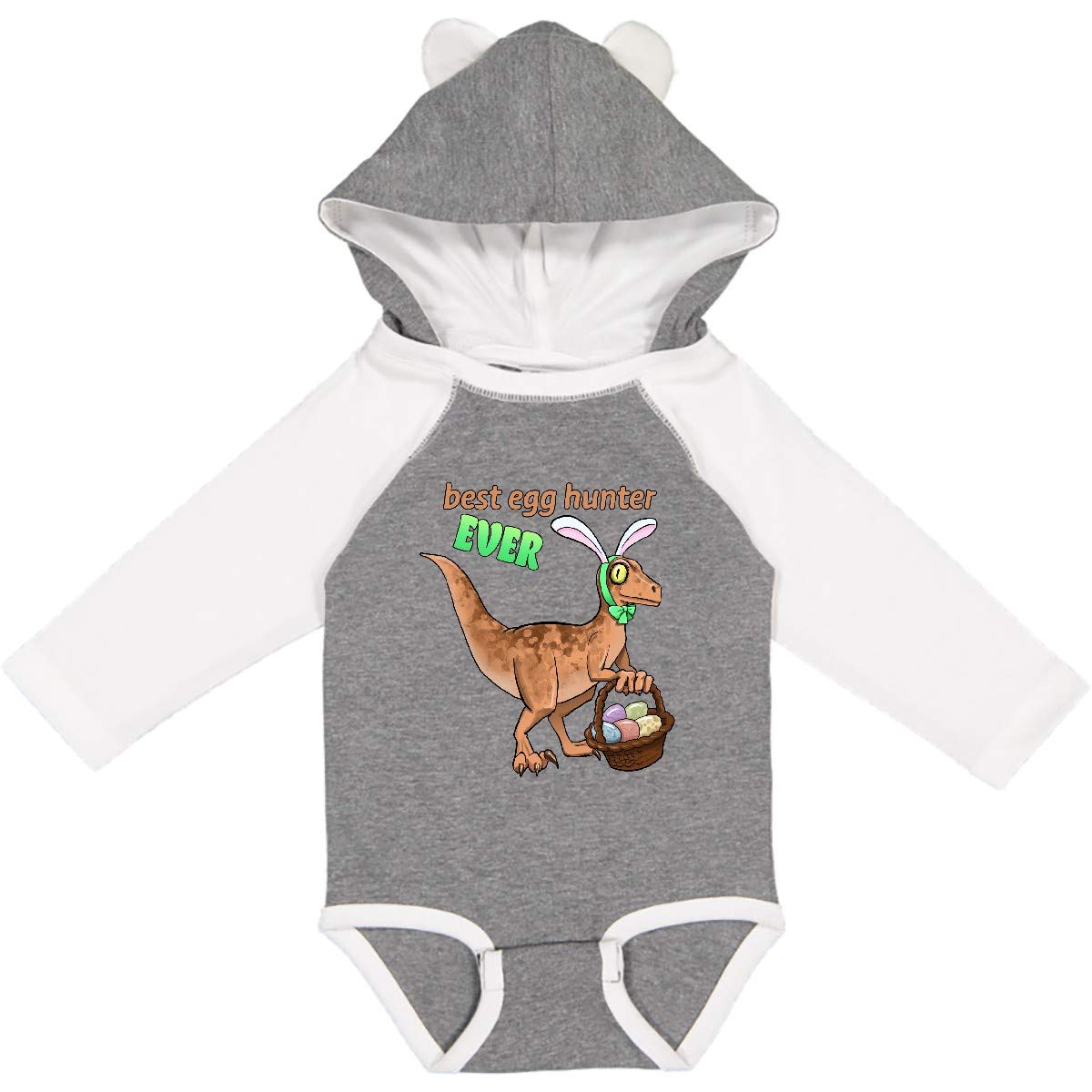 Inktastic Best Egg Hunter Ever Easter Dinosaur Long Sleeve Baby Bodysuit - Adorable Dino Costume for Easter Egg Hunts & Holiday Photo Shoots