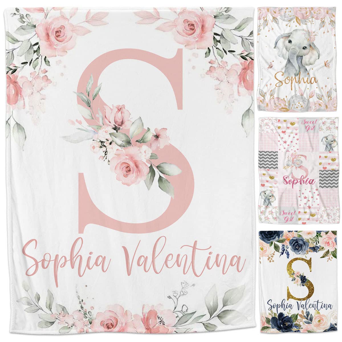Personalized Baby Girl Blanket with Custom Name & Floral Watercolor Design - Soft Monogram Blanket for Newborn, Nursery, Christening & Photo Shoots - Perfect Baby Shower Gift & Keepsake