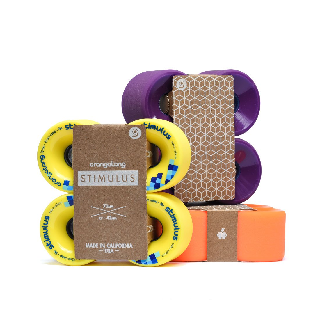 Orangatang Stimulus 70mm Freeride Longboard Wheels (Set of 4) - High Performance Urethane Wheels for Downhill, Cruising & Carving - Perfect for Smooth Pavement & Park Rides