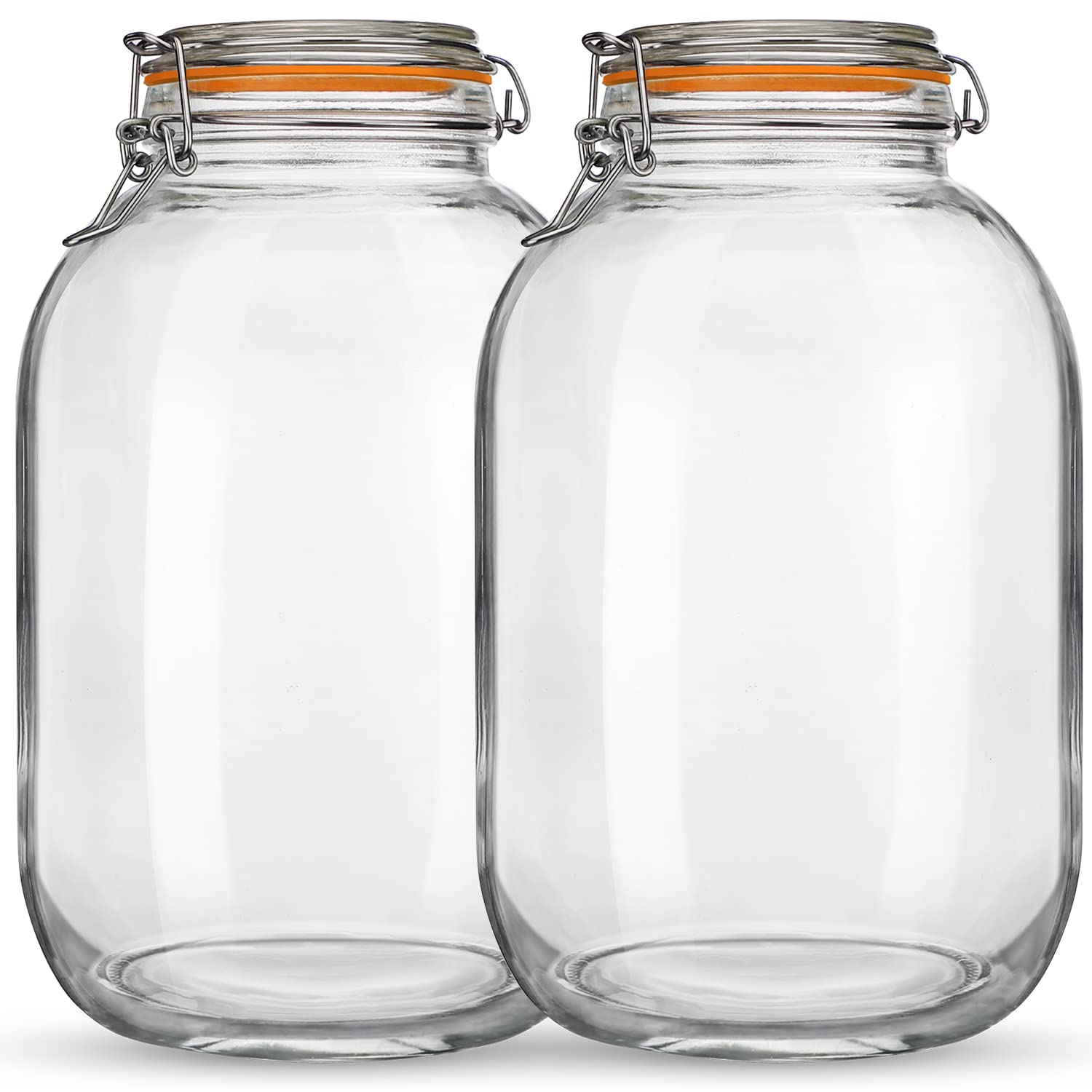 1 Gallon Glass Jars with Airtight Lids (2 Pack) - Wide Mouth Mason Jars with Hinged Lids & Silicone Gaskets for Fermenting, Canning, Food Storage - Perfect for Pickles, Jams, Dry Goods & Kitchen Organization